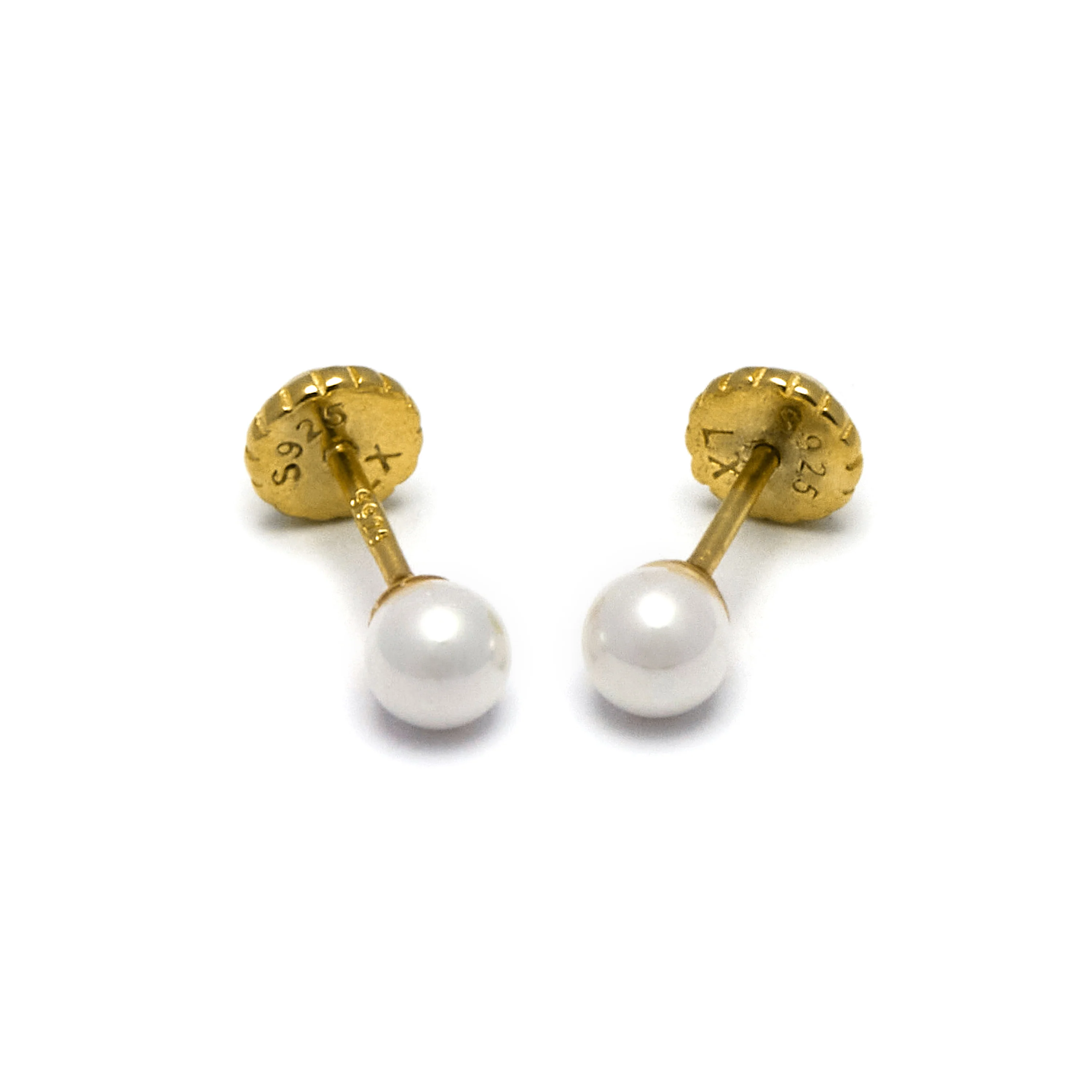Pendientes de Plata de Ley 925 con Perla Blanca acabados en oro amarillo 18K - Danlug - Image 3