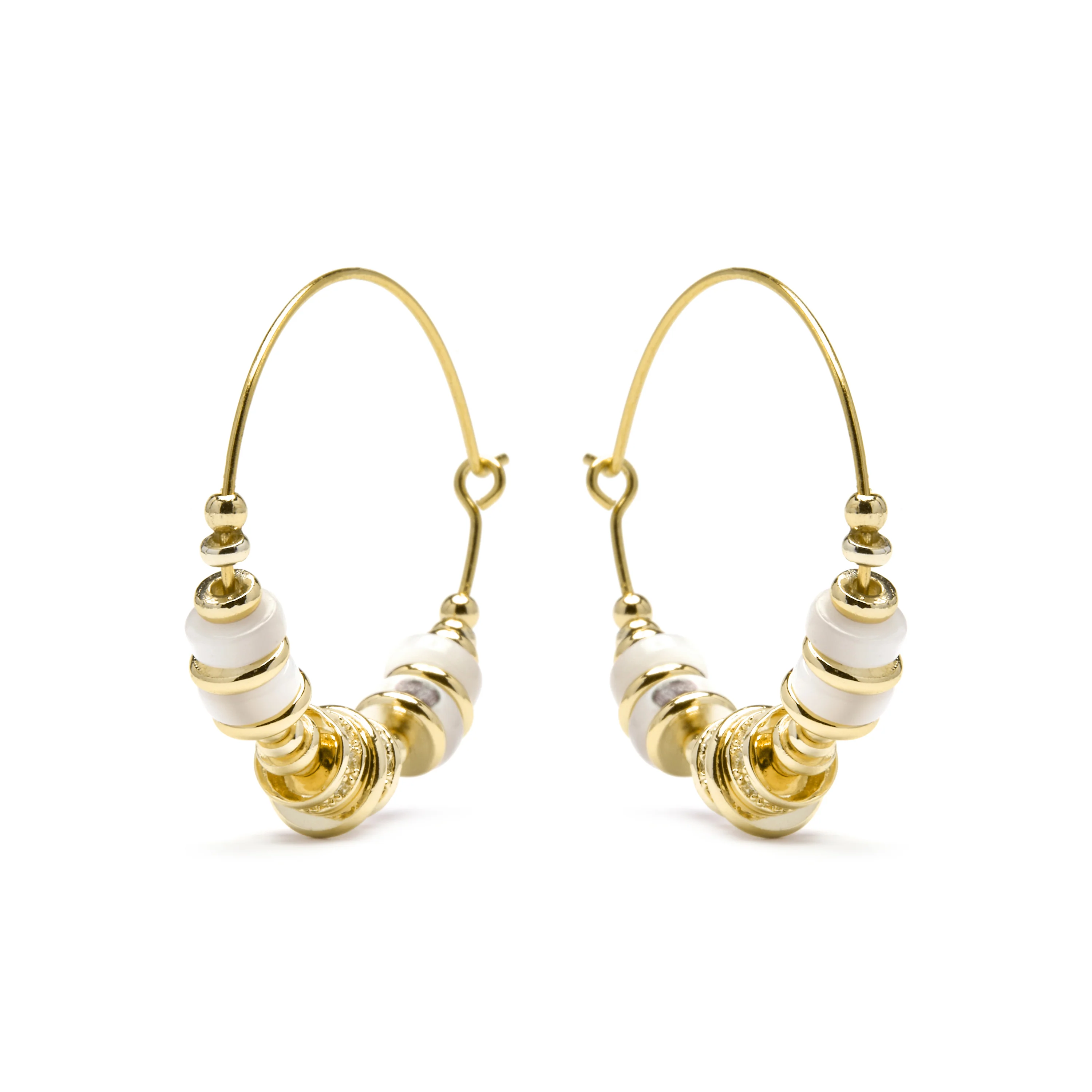 Pendientes de Plata de Ley 925 y Madreperla Blanca acabado oro amarillo de 18k - Darkba - Image 3