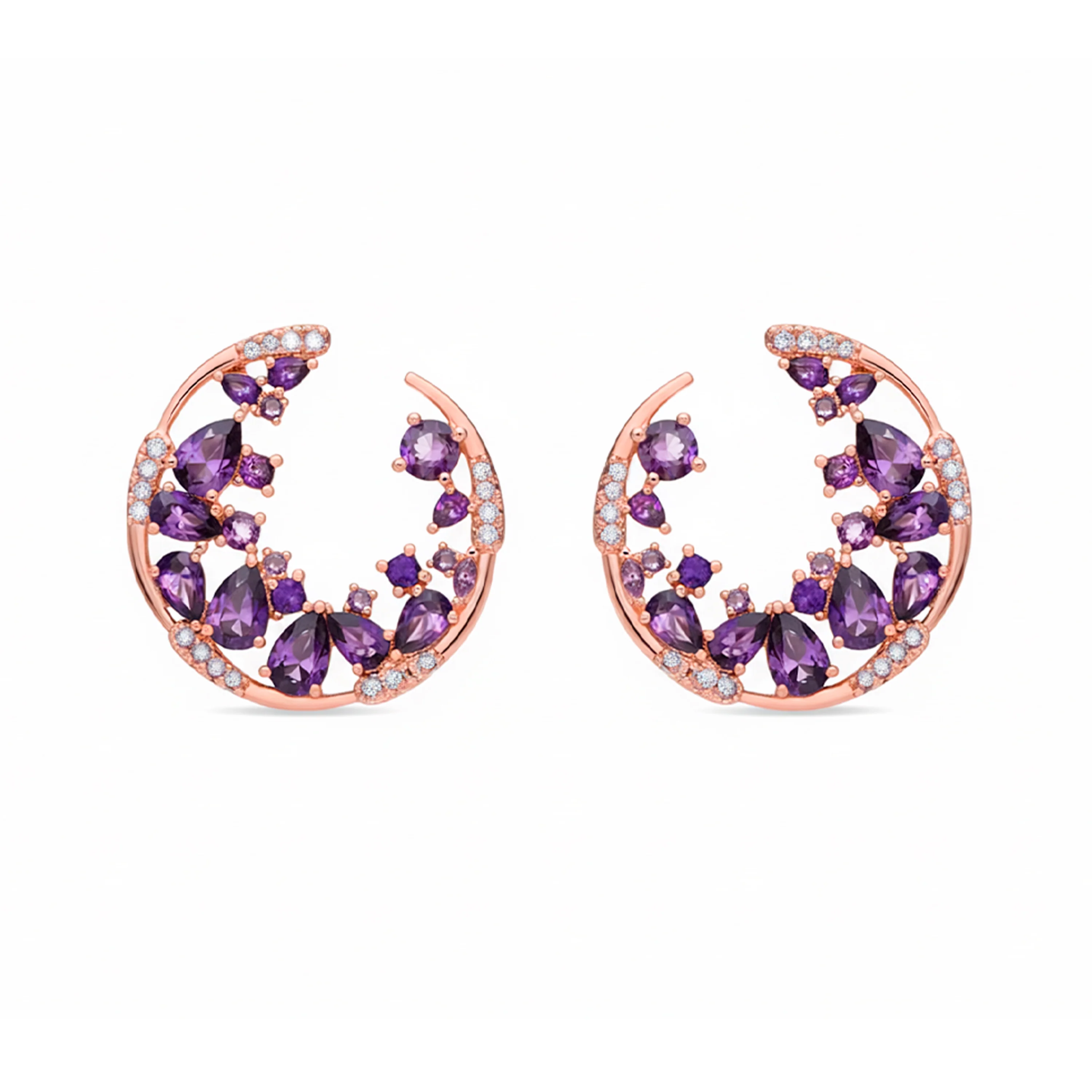 Pendientes de Circonita Amatista acabado en oro rosa de 18k - Sabach