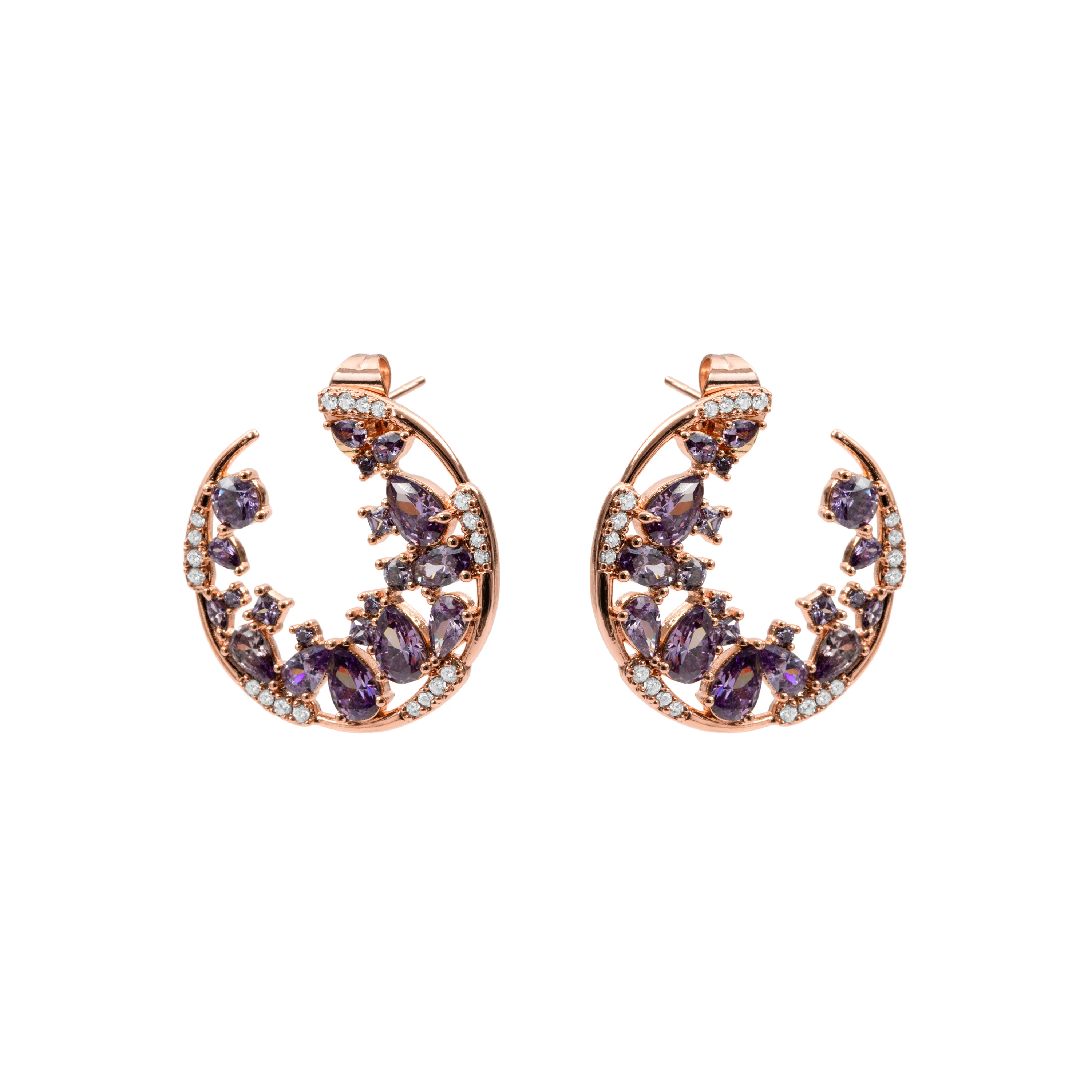 Pendientes de Circonita Amatista acabado en oro rosa de 18k - Sabach - Image 3