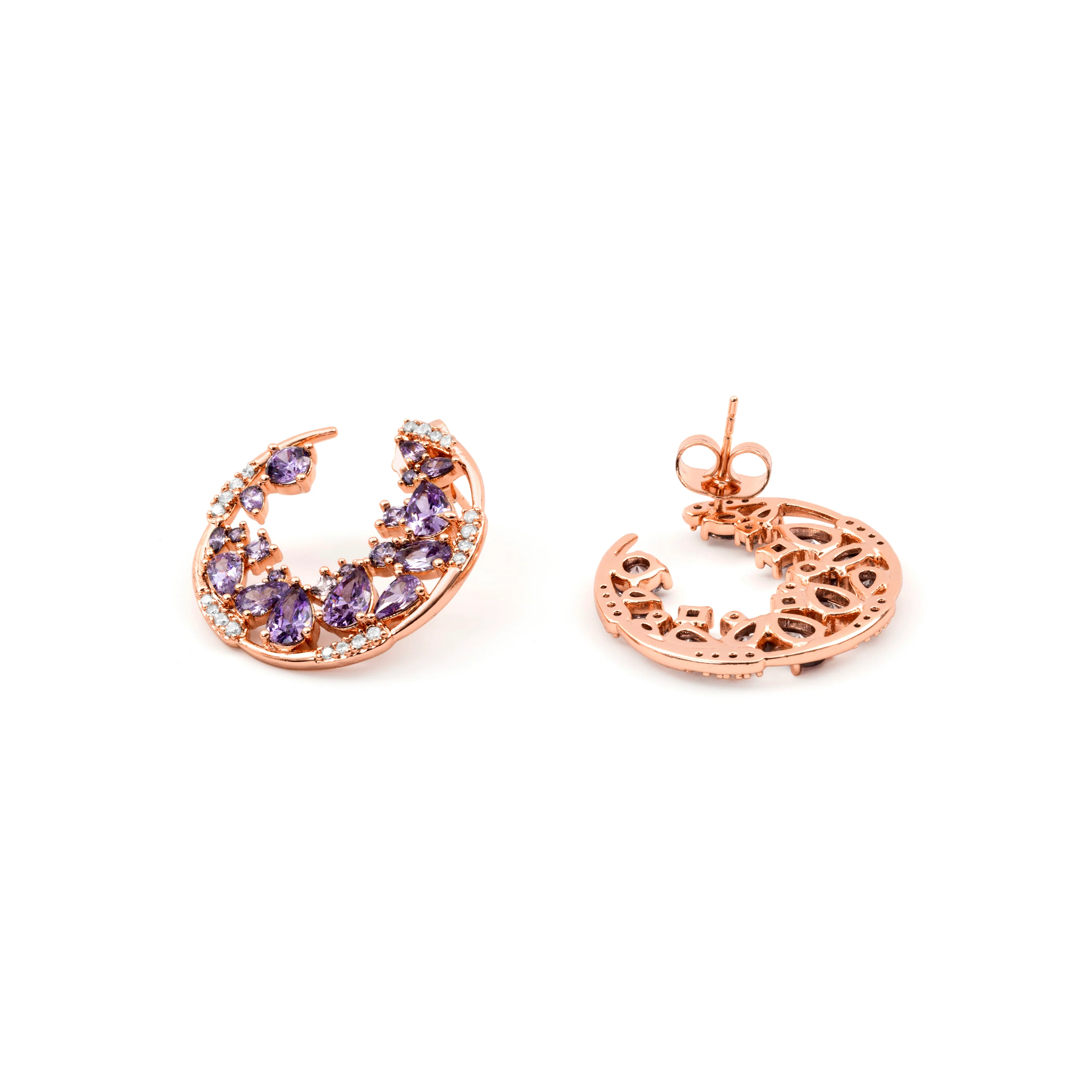 Pendientes de Circonita Amatista acabado en oro rosa de 18k - Sabach - Image 5