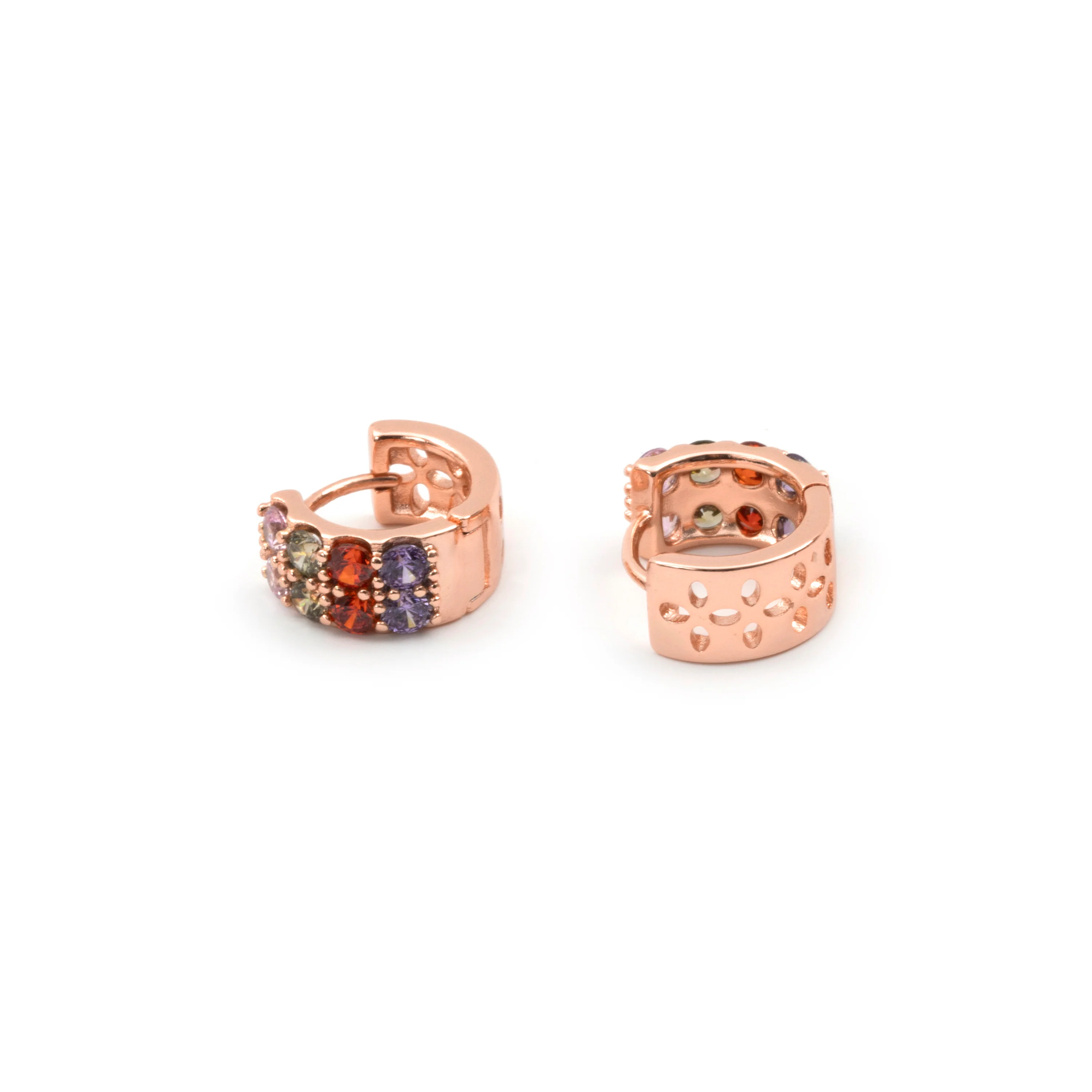 Pendientes de Circonita Multicolor acabado en oro rosa de 18k - Mezya - Image 5