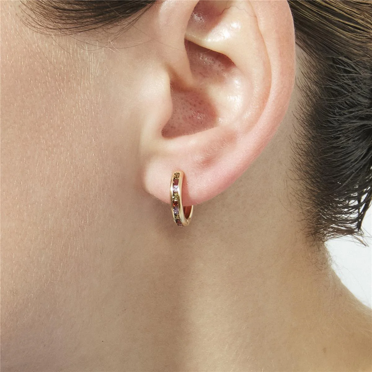Pendientes de Circonita Multicolor acabado en oro rosa de 18k - Ulanbu - Image 6