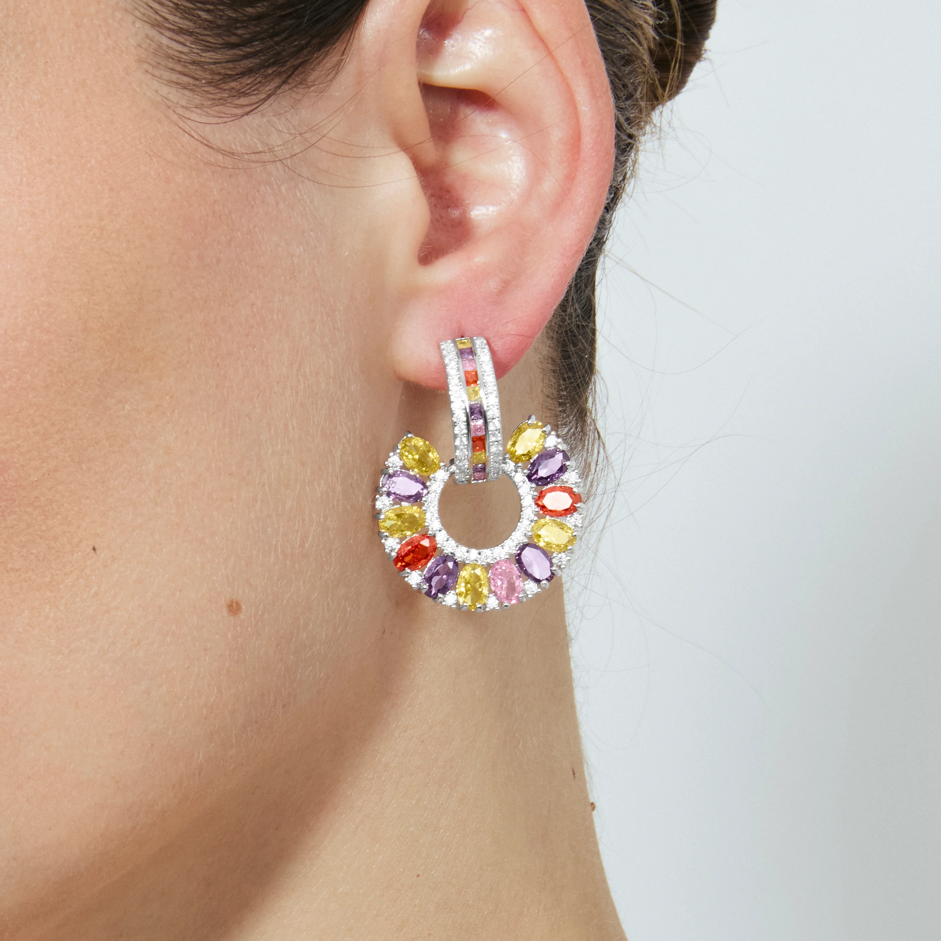 Pendientes de Circonita Multicolor Acabado En Plata - Chaxa - Image 6