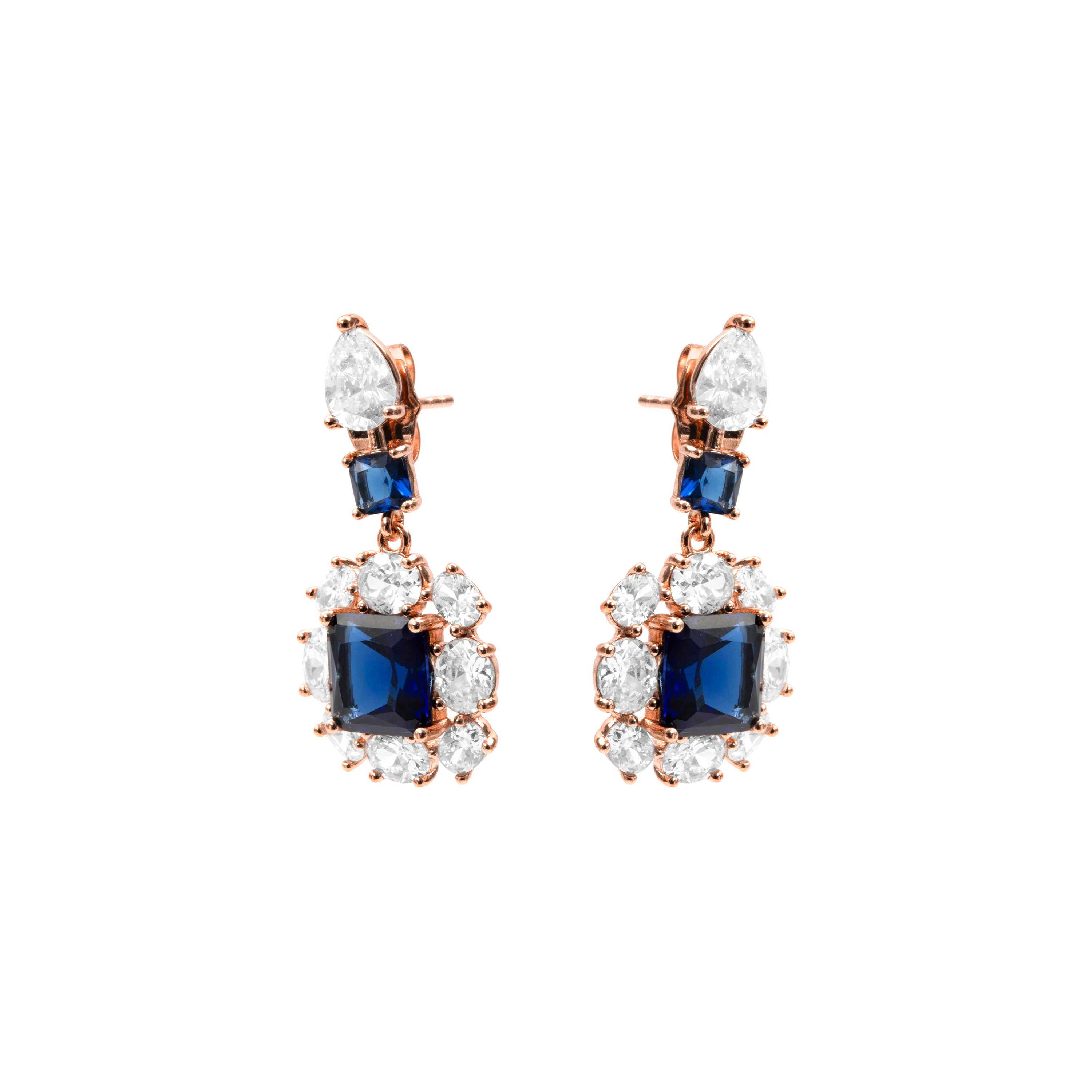 Pendientes de Circonita Zafiro acabado en oro rosa de 18k - Iwo - Image 3