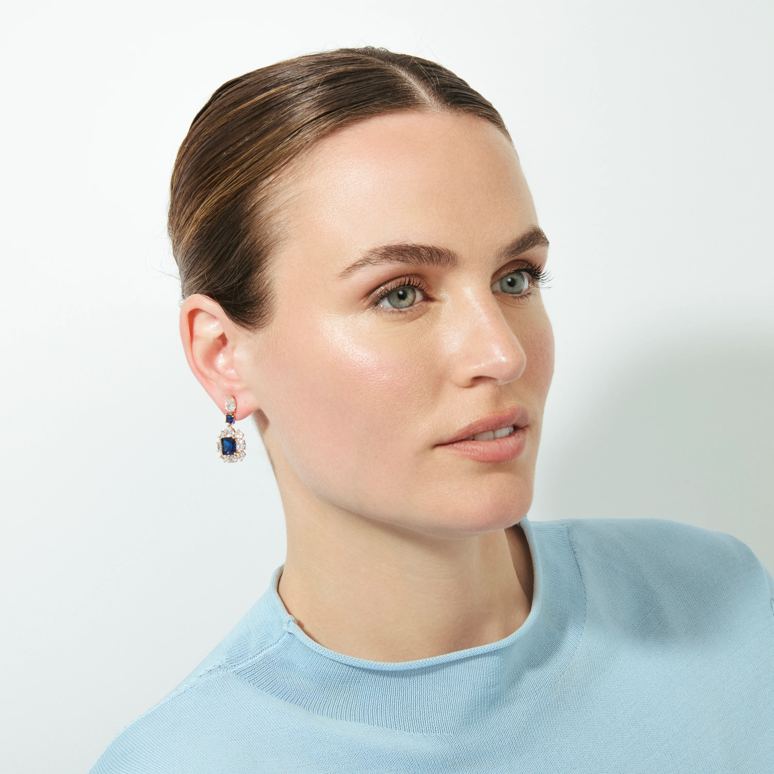 Pendientes de Circonita Zafiro acabado en oro rosa de 18k - Iwo - Image 4