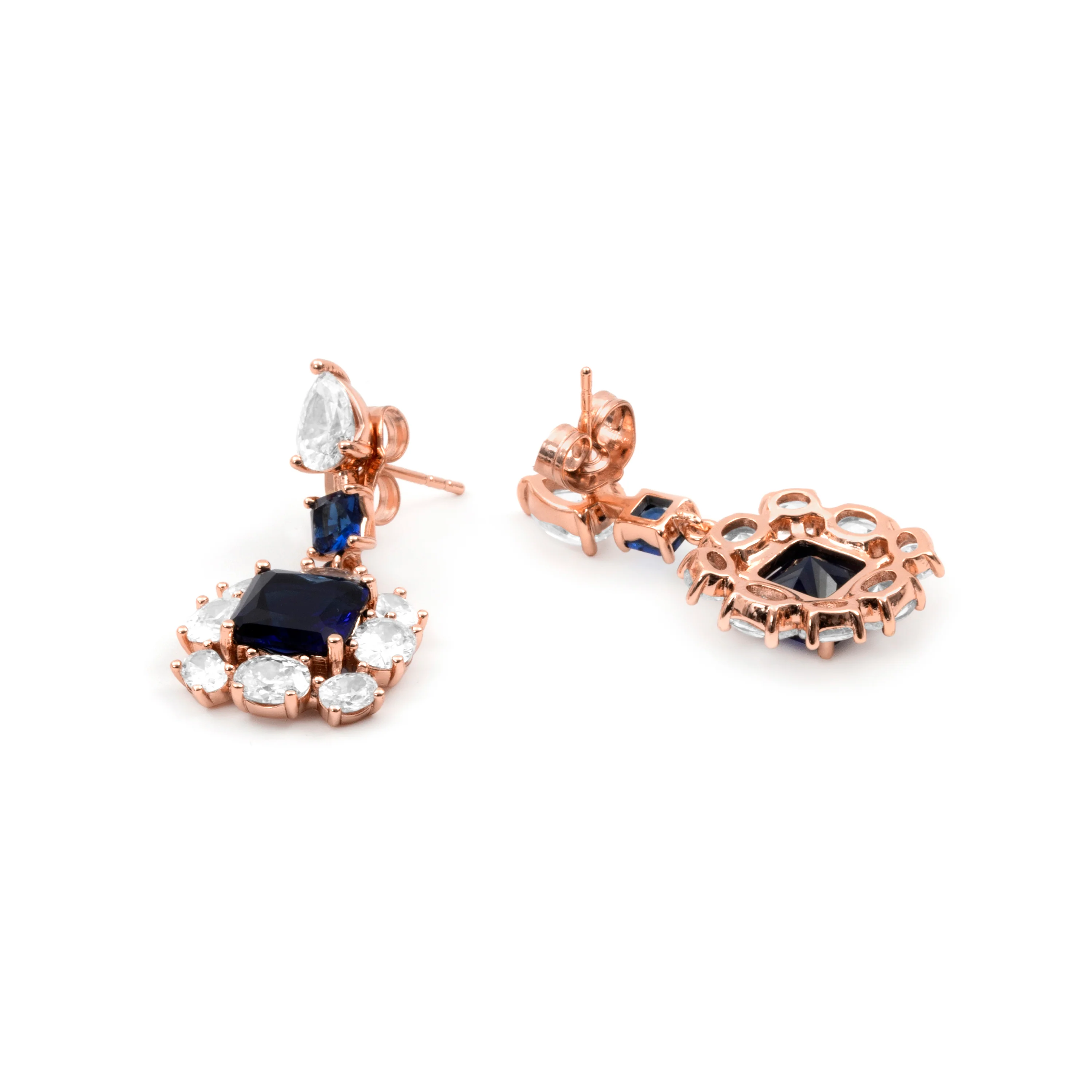 Pendientes de Circonita Zafiro acabado en oro rosa de 18k - Iwo - Image 5