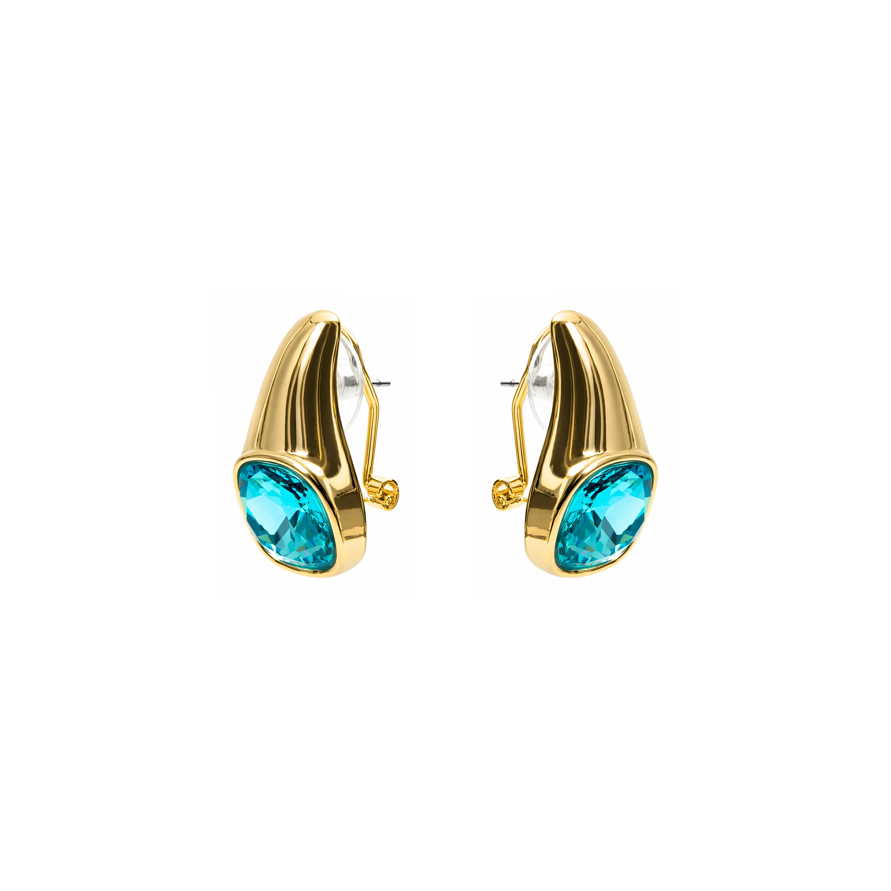 Pendientes de Cristal Azul acabado en oro amarillo de 18k - Ione - Image 3