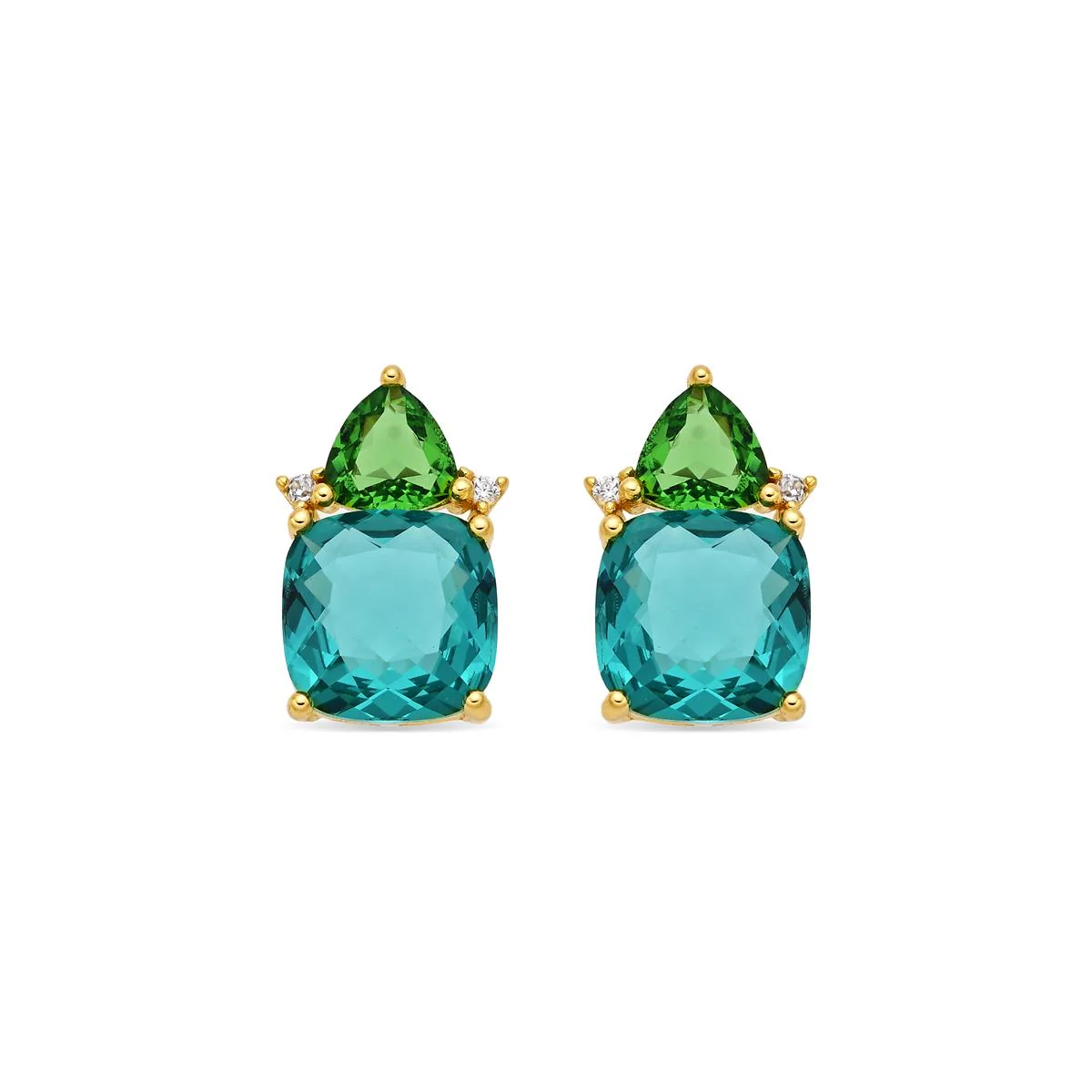 Pendientes de Cuarzo hidrotermal verde paraiba acabado en oro amarillo de 18k - Ilkan