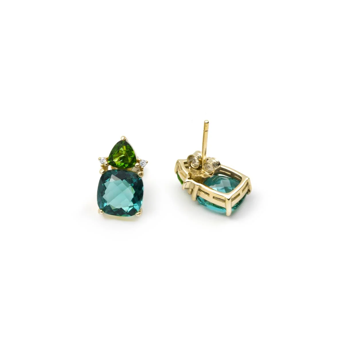 Pendientes de Cuarzo hidrotermal verde paraiba acabado en oro amarillo de 18k - Ilkan - Image 5