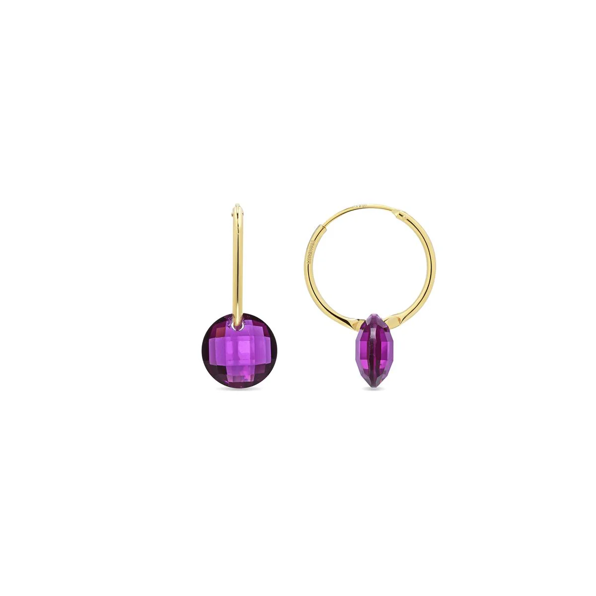 Pendientes de Cuarzo Hidrotermal Amatista acabado en oro amarillo de 18k - Jafam