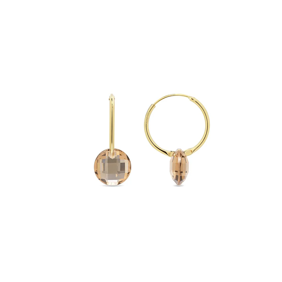 Pendientes de Cuarzo Hidrotermal Champagne acabado en oro amarillo de 18k - Jafam