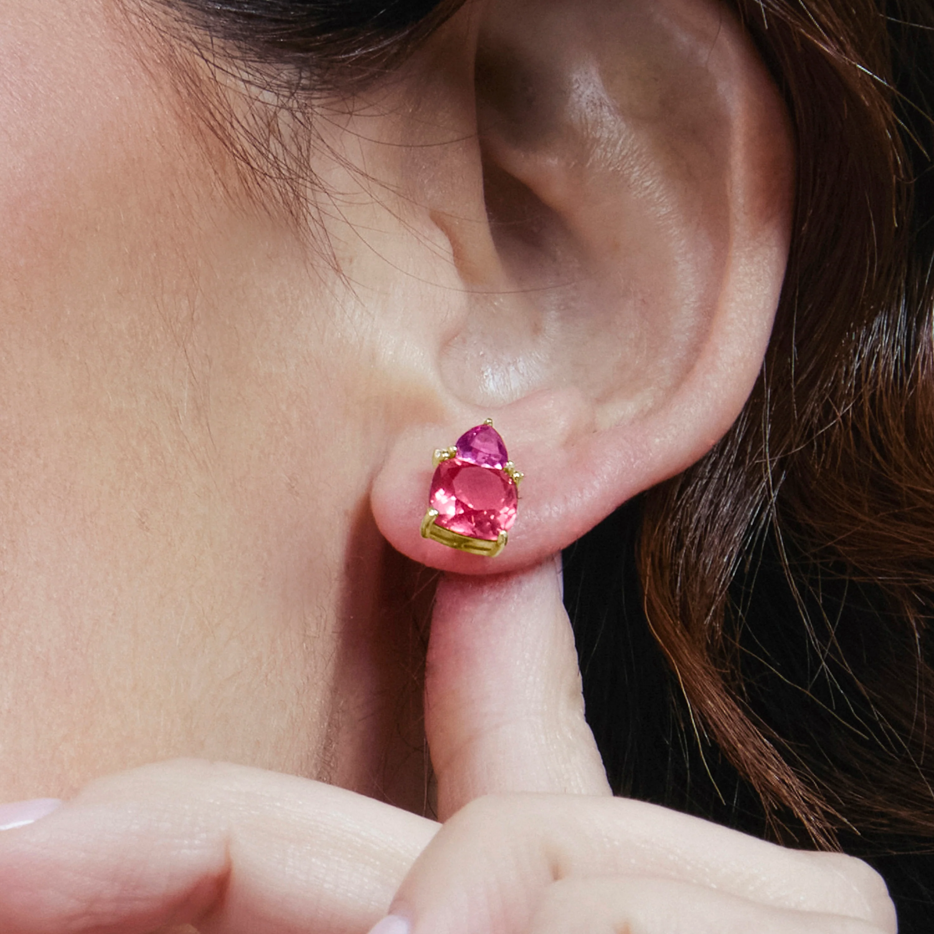Pendientes de Cuarzo Hidrotermal Rosa acabado en oro amarillo de 18k - Ilkan - Image 6
