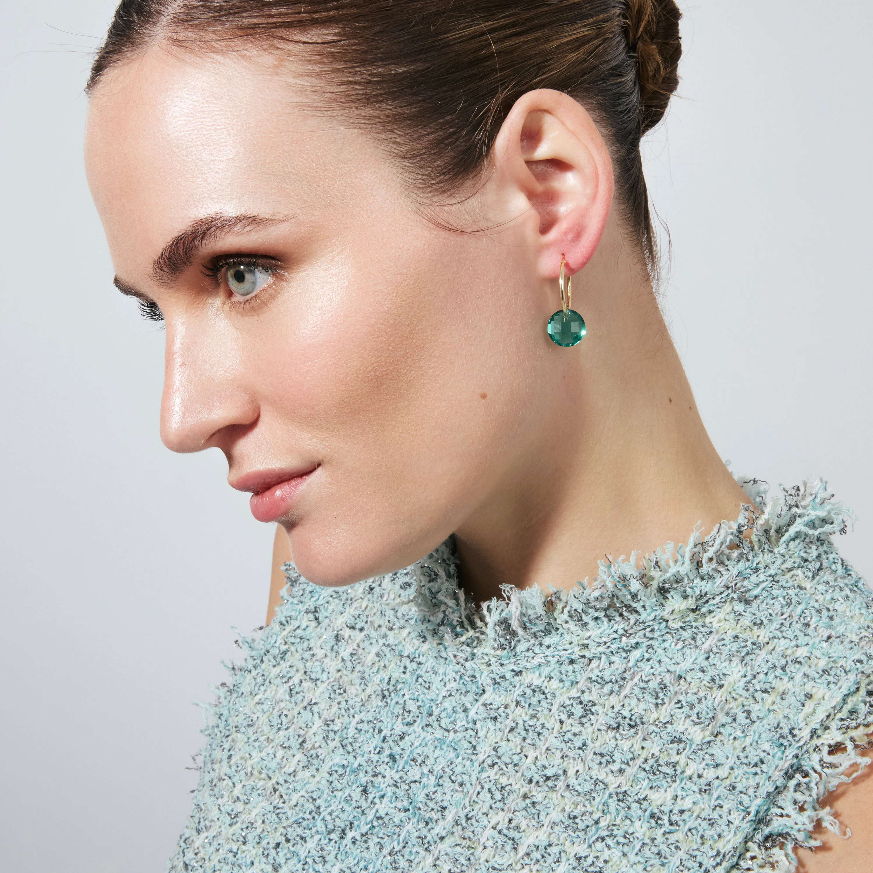 Pendientes de Cuarzo Hidrotermal Verde Paraiba acabado en oro amarillo de 18k - Jafam - Image 2