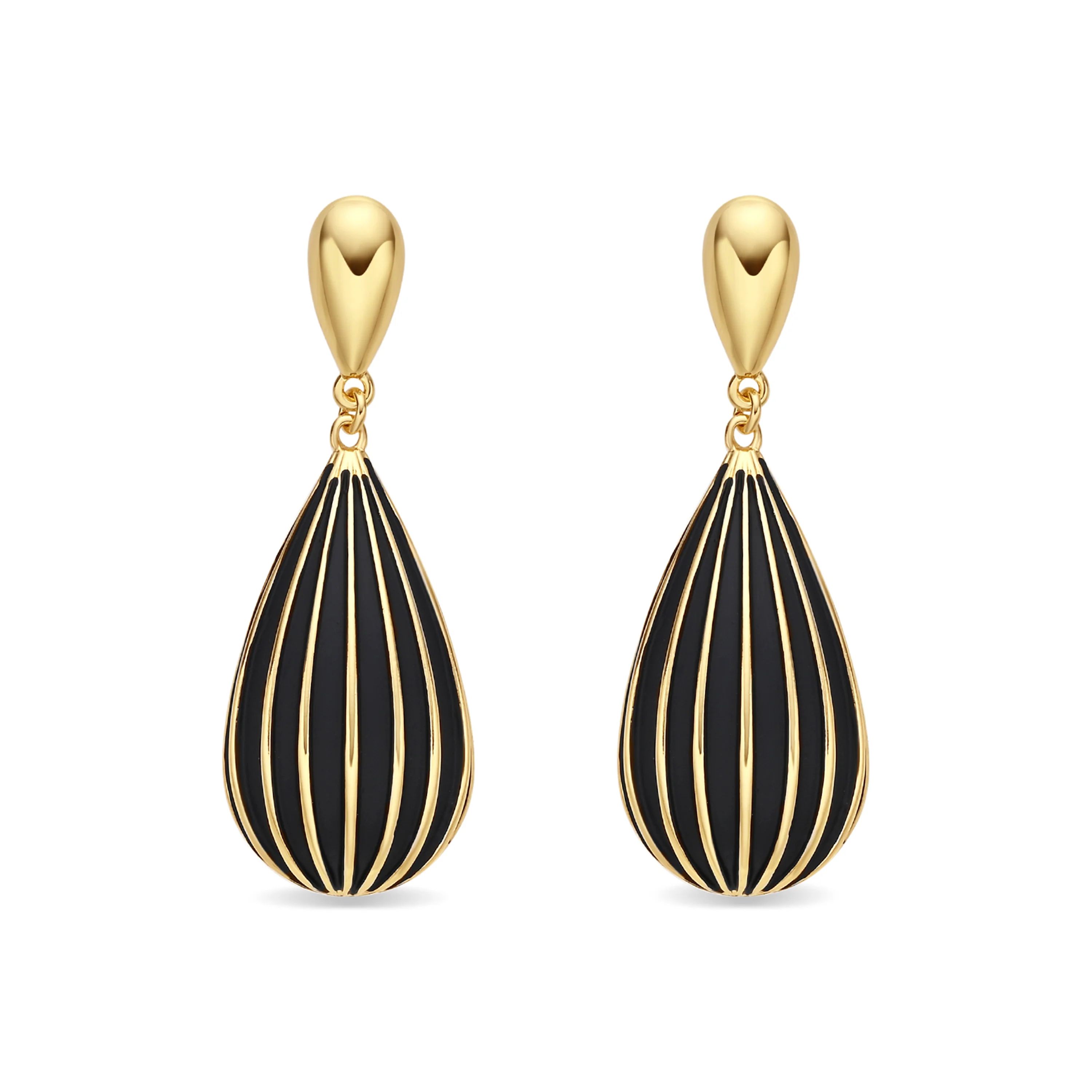 Pendientes de Lacado Negro acabado en oro amarillo de 18k - Belin