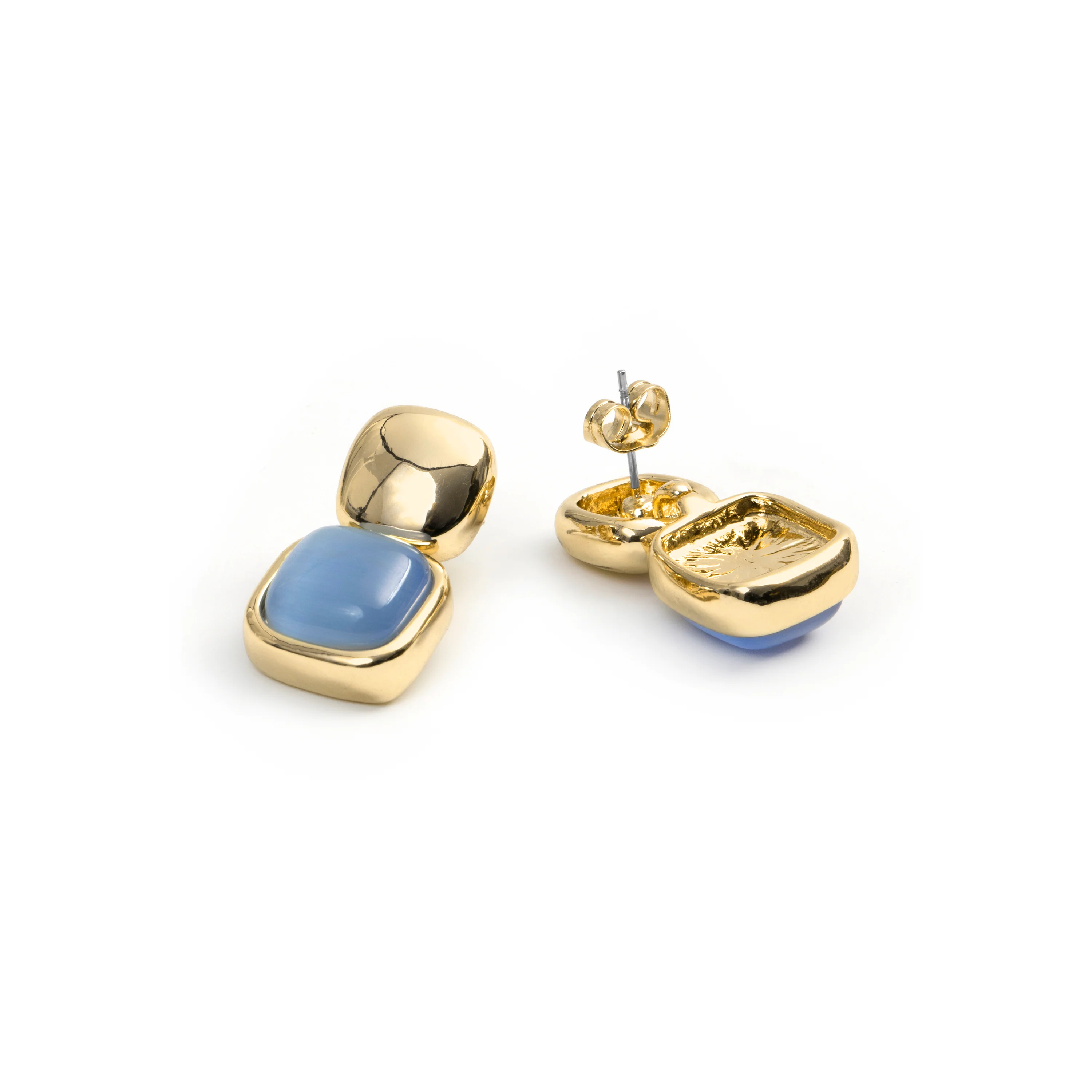 Pendientes de Ojo de Gato Azul acabado en oro amarillo de 18k - Laroi - Image 5