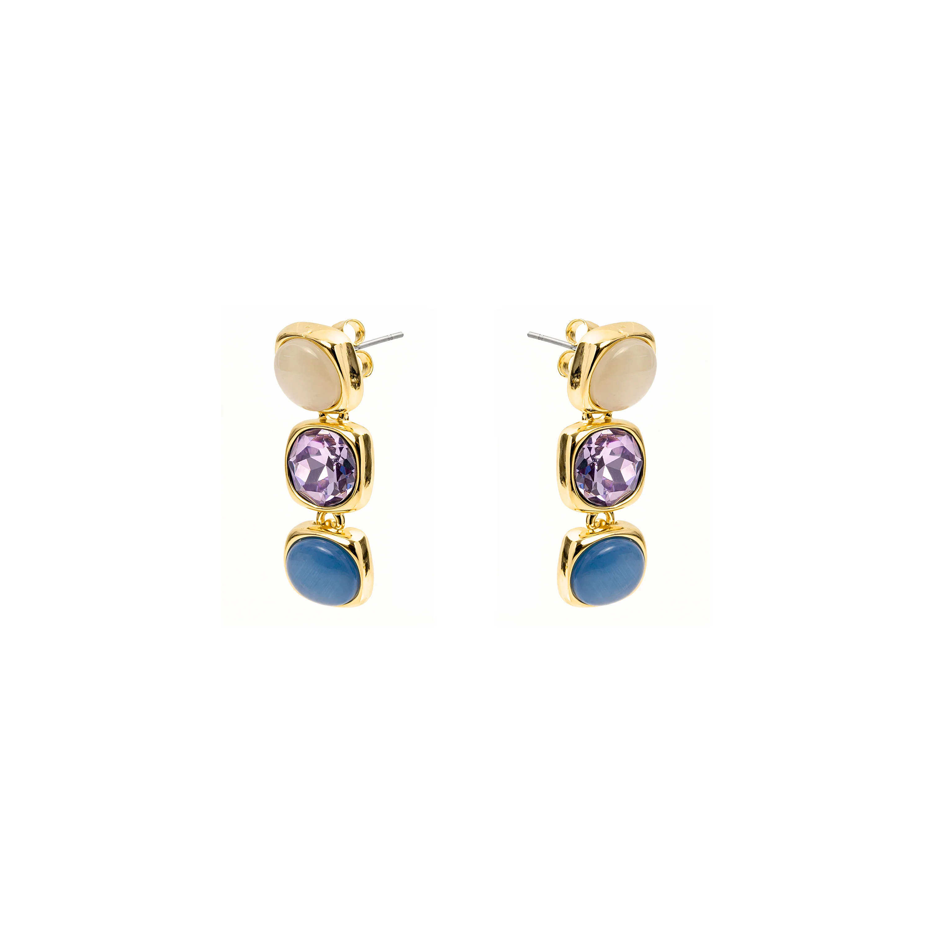 Pendientes de Ojo de Gato Azul acabado en oro amarillo de 18k - Shureo - Image 3
