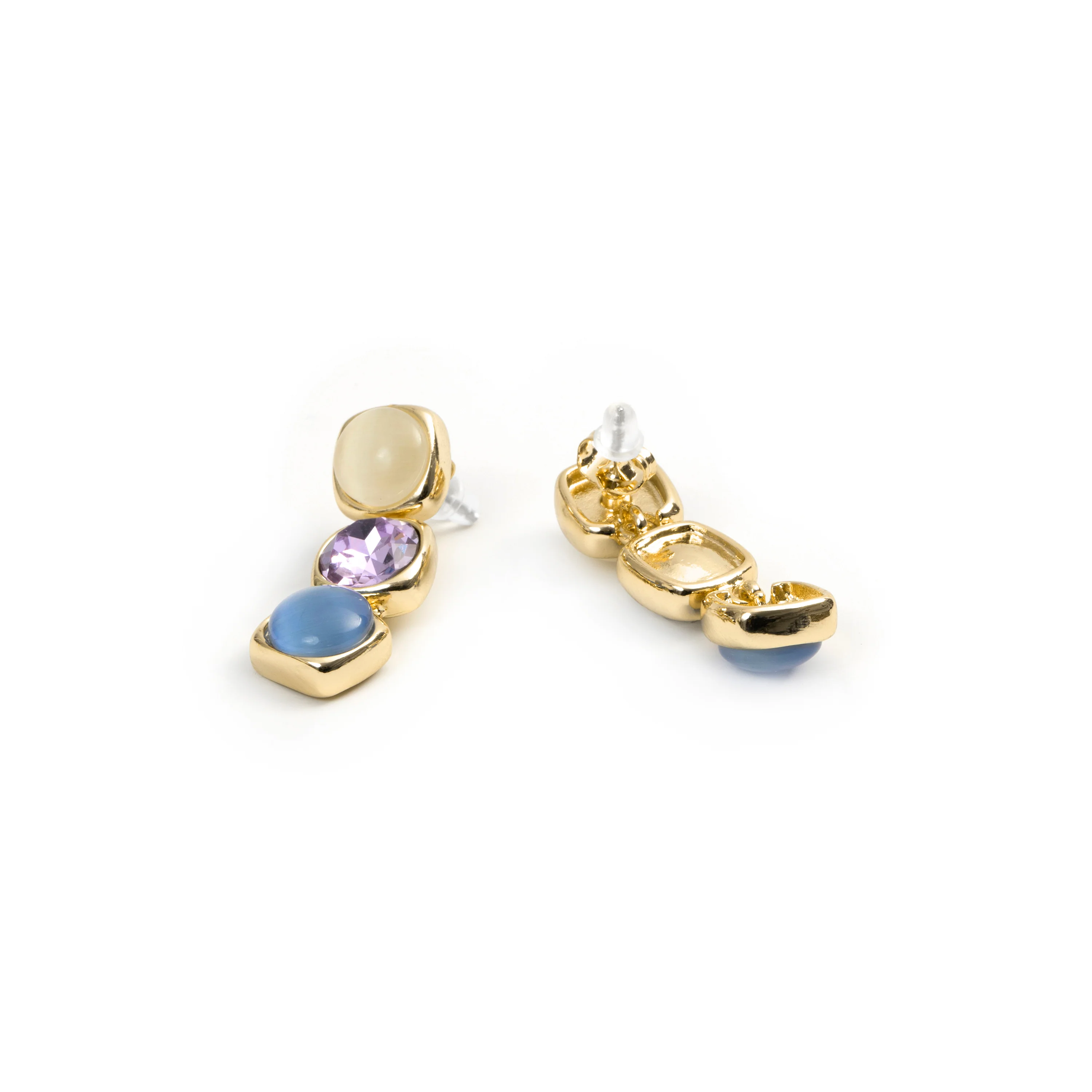 Pendientes de Ojo de Gato Azul acabado en oro amarillo de 18k - Shureo - Image 5