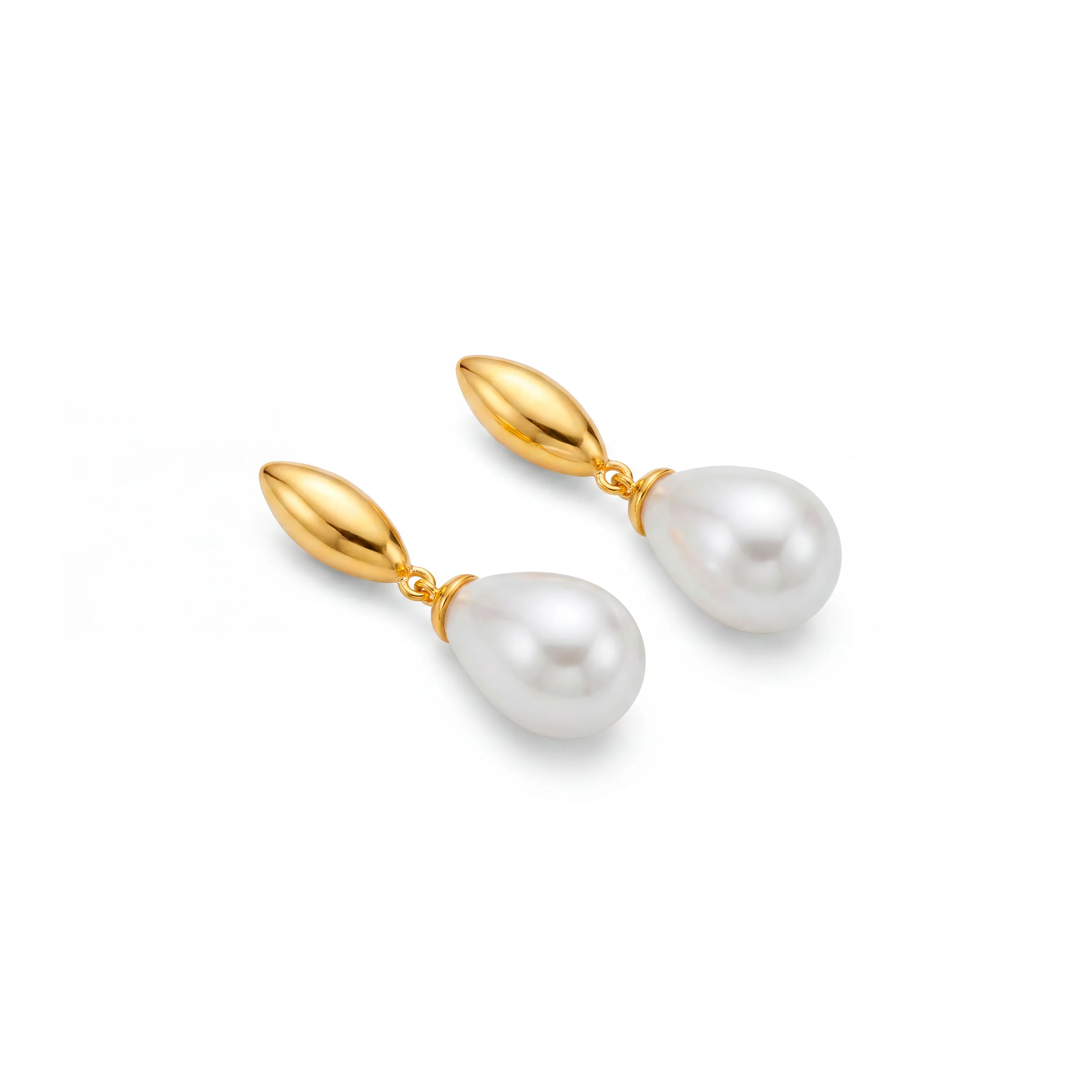 Pendientes de Perla Blanca acabado en oro amarillo de 18k - Dyao - Image 3