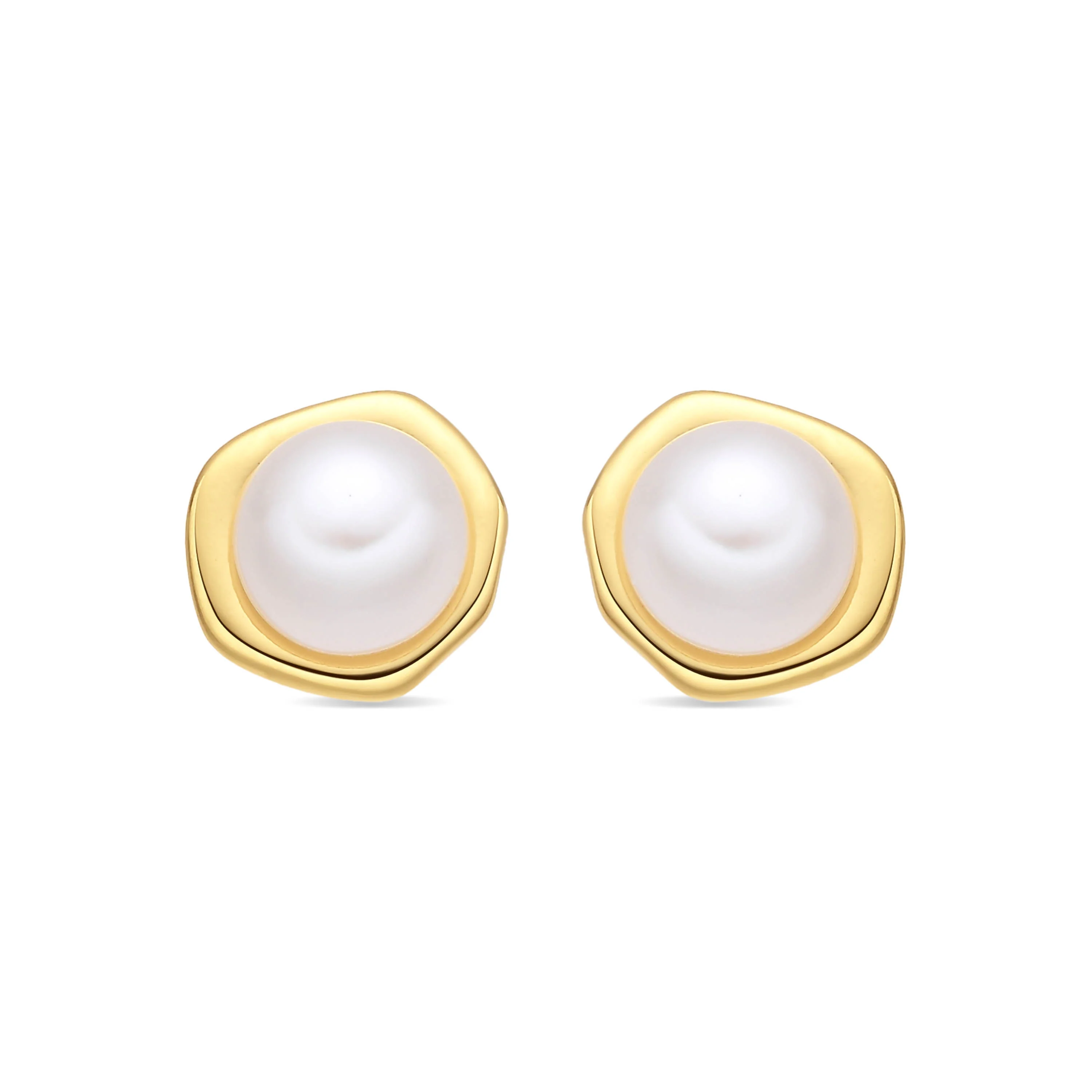 Pendientes de Perla Blanca acabado en oro amarillo de 18k - Oha