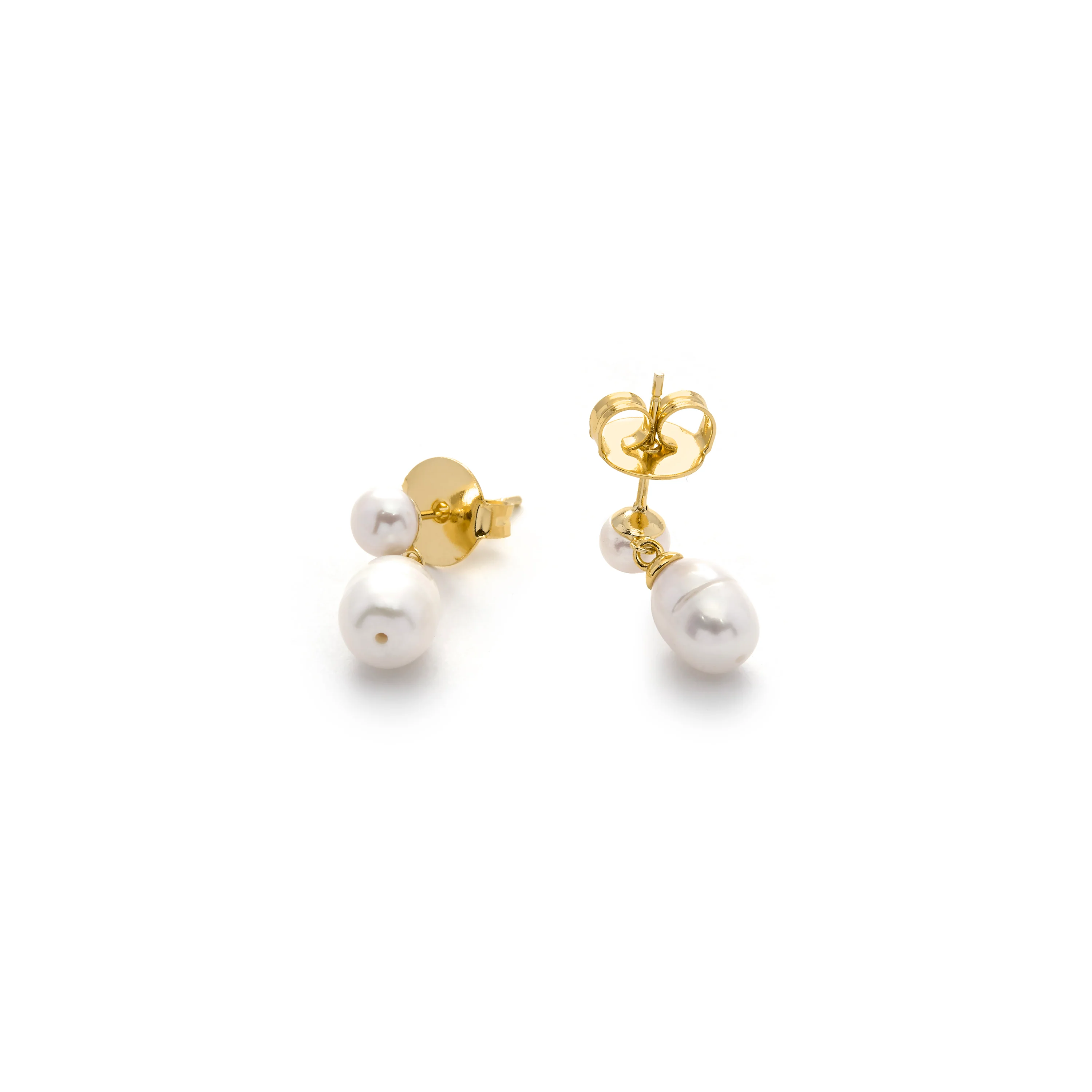 Pendientes de Perla Blanca acabado en oro amarillo de 18k - Rakco - Image 3