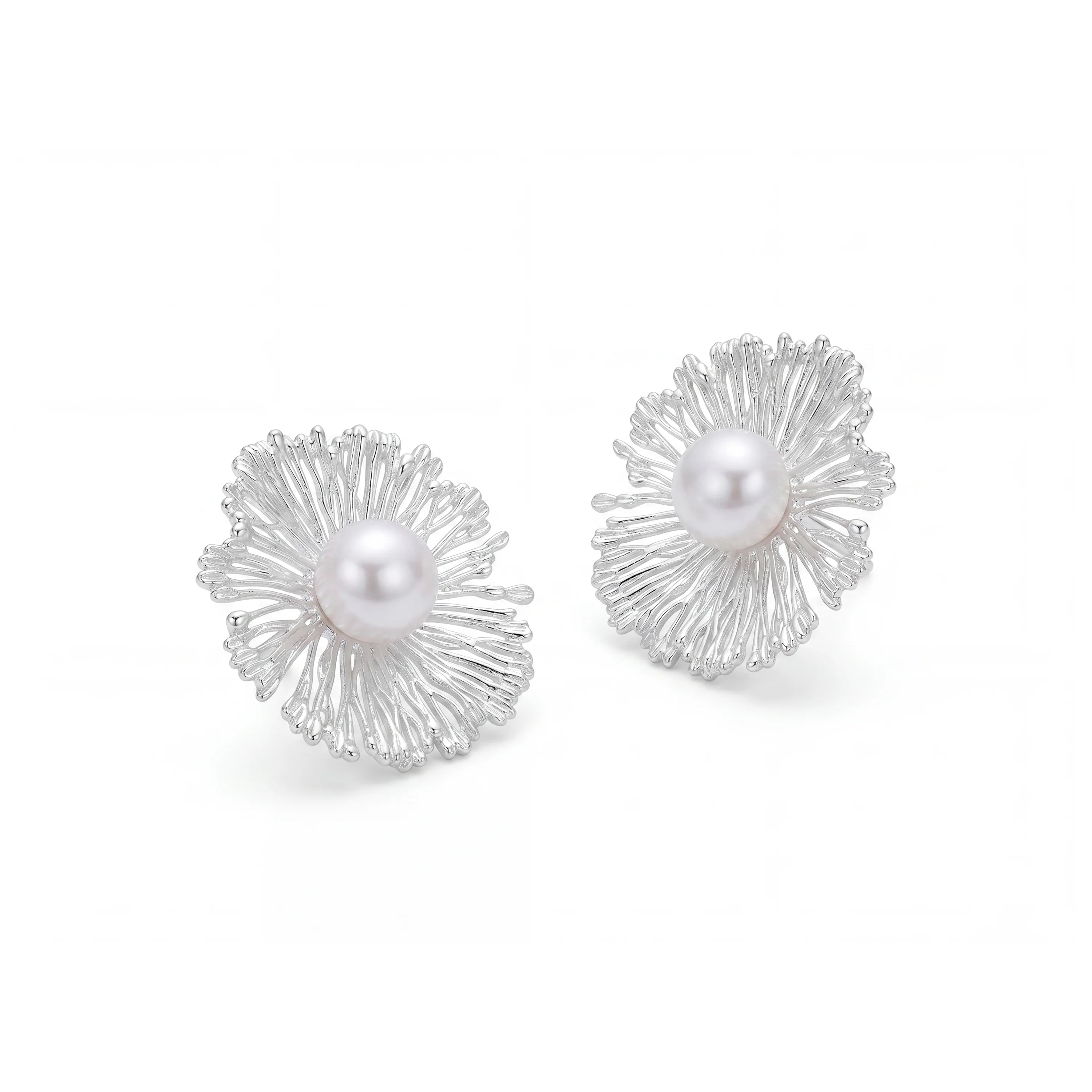 Pendientes de Perla Blanca Acabado En Plata - Lentio - Image 3