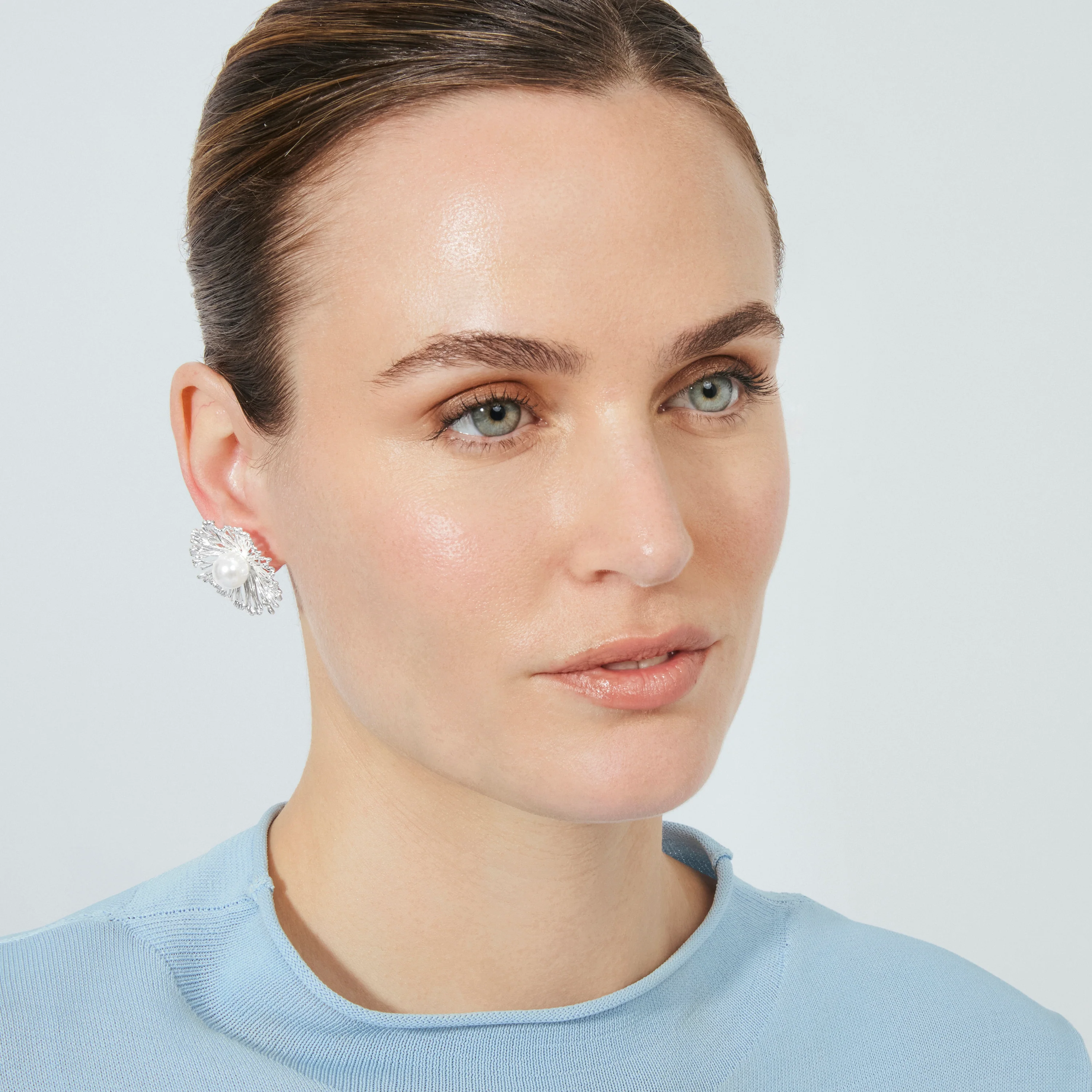 Pendientes de Perla Blanca Acabado En Plata - Lentio - Image 4