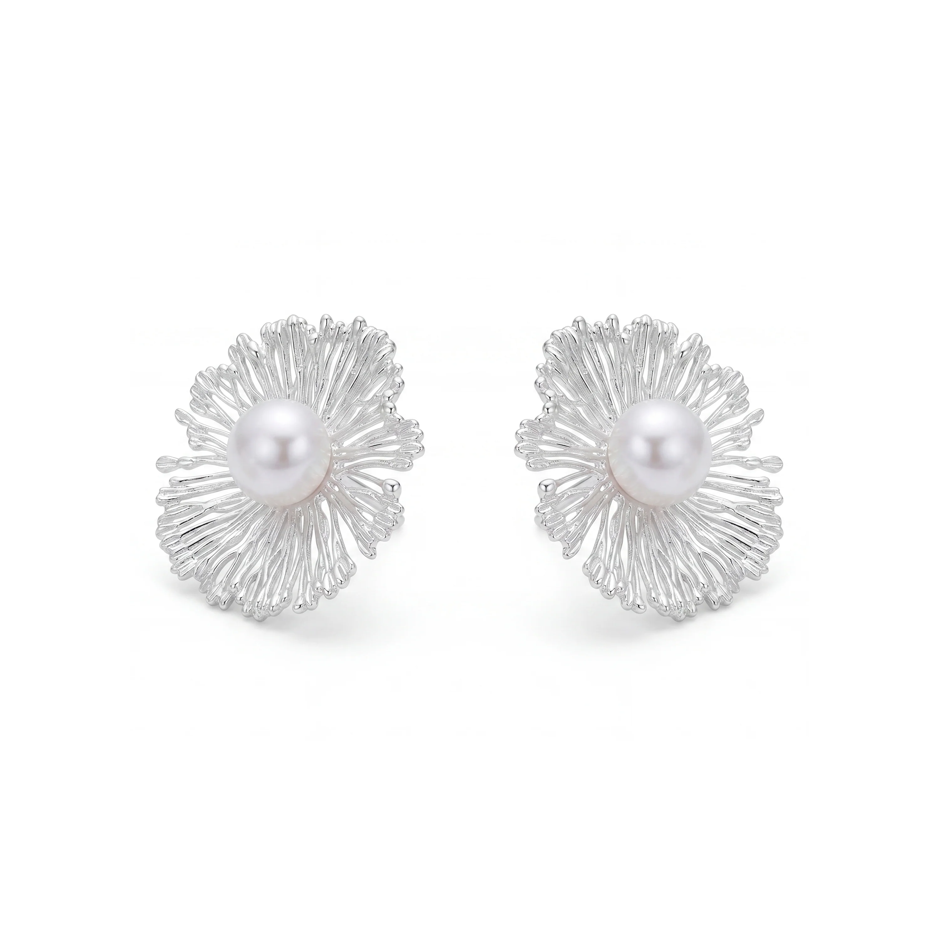 Pendientes de Perla Blanca Acabado En Plata - Lentio - Image 5