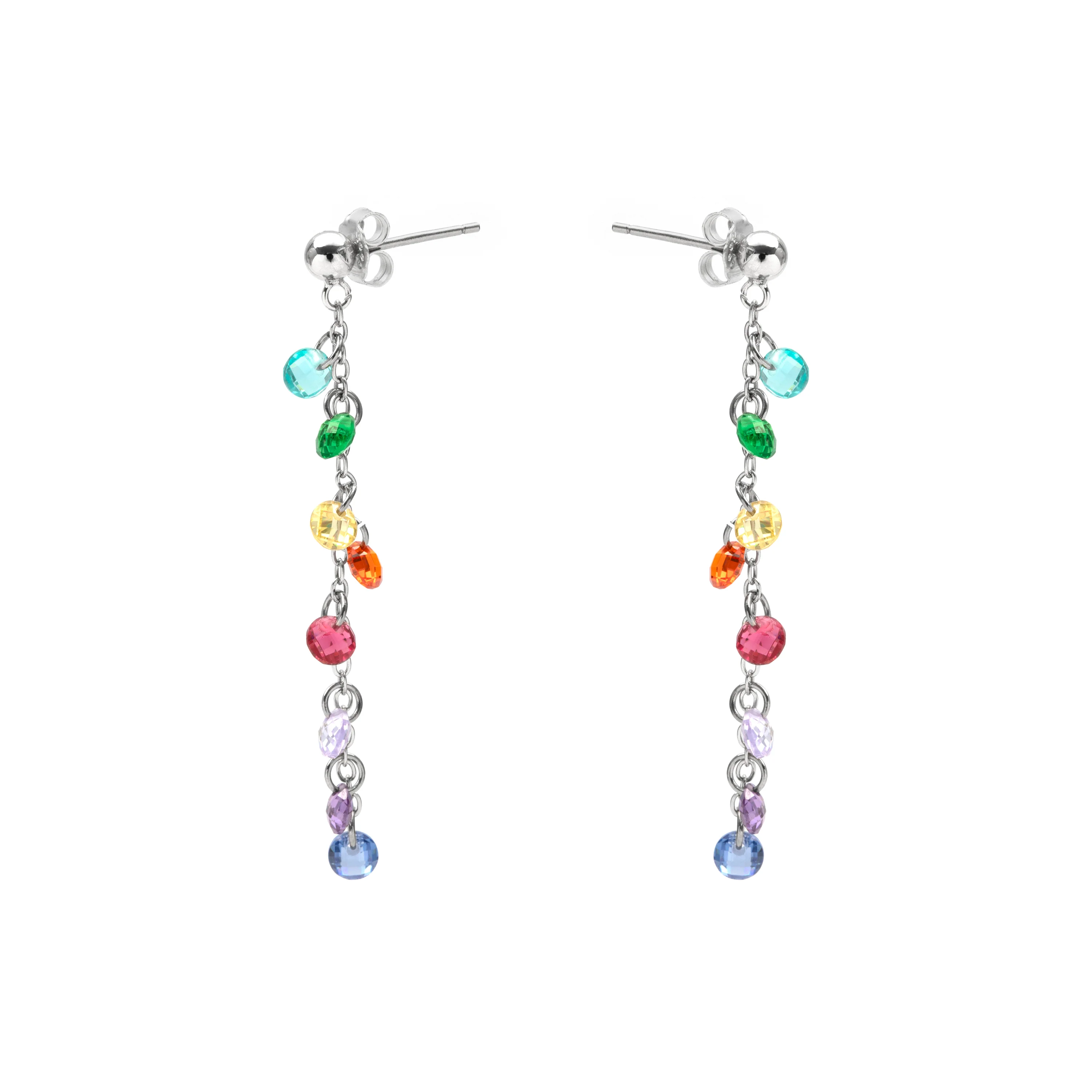 Pendientes de Plata de Ley 925 y Circonita Multicolor acabado en rodio - Diham - Image 3