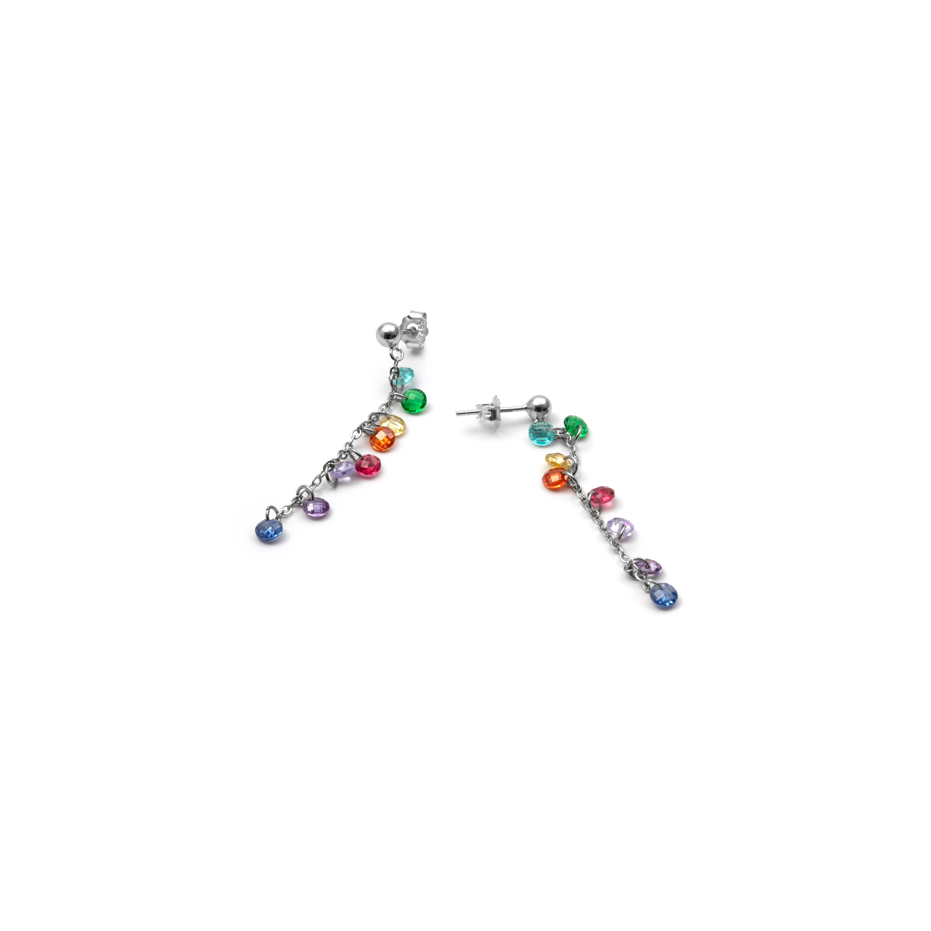 Pendientes de Plata de Ley 925 y Circonita Multicolor acabado en rodio - Diham - Image 5