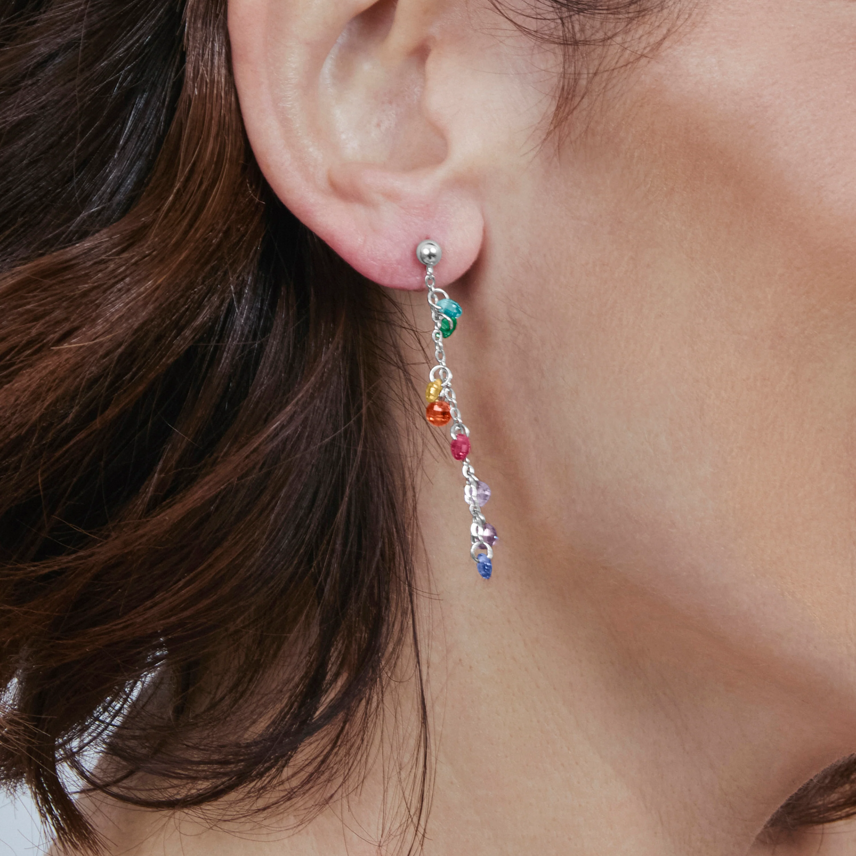Pendientes de Plata de Ley 925 y Circonita Multicolor acabado en rodio - Diham - Image 6