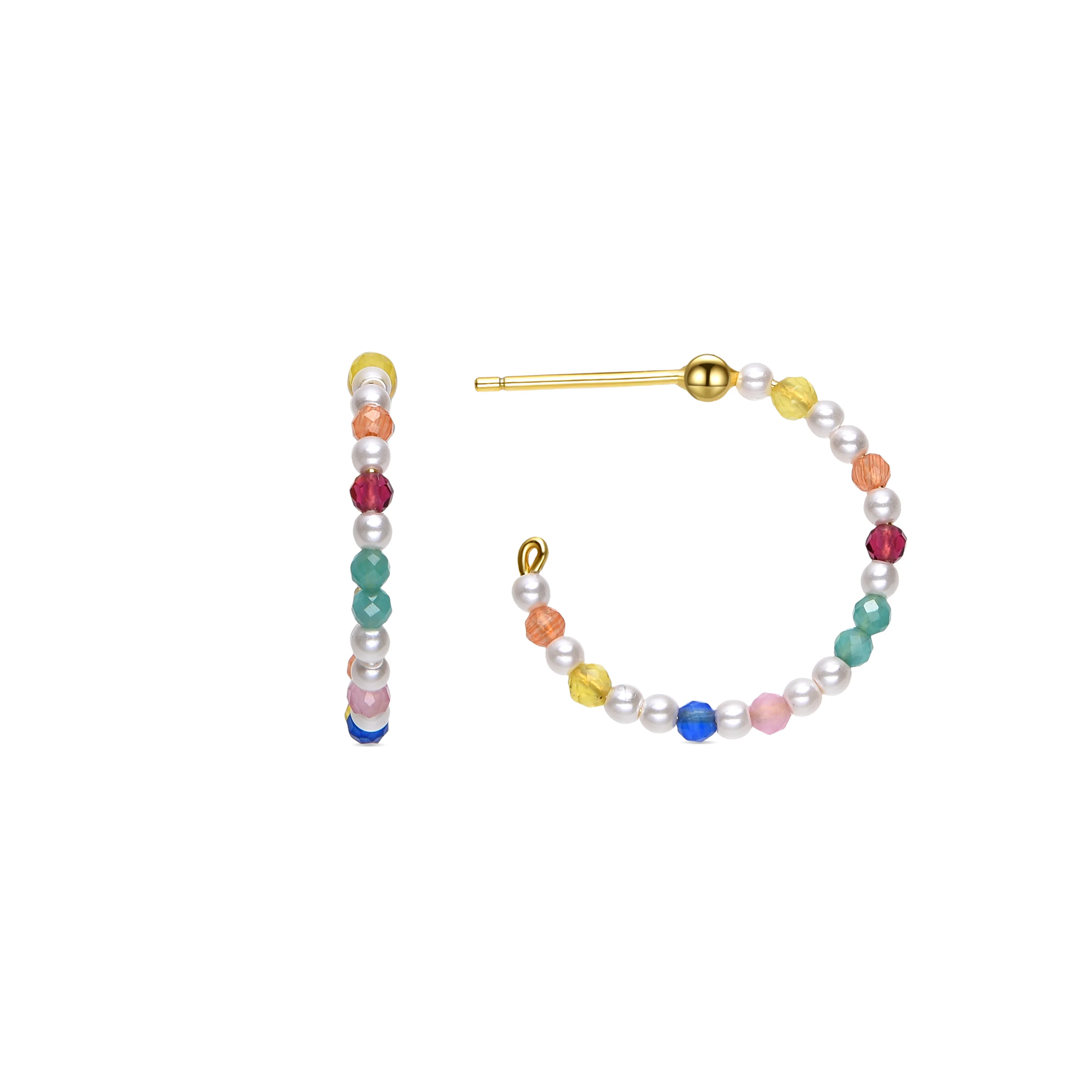 Pendientes de Plata de Ley 925 y Perla Blanca acabados en oro amarillo 18K - Deriz