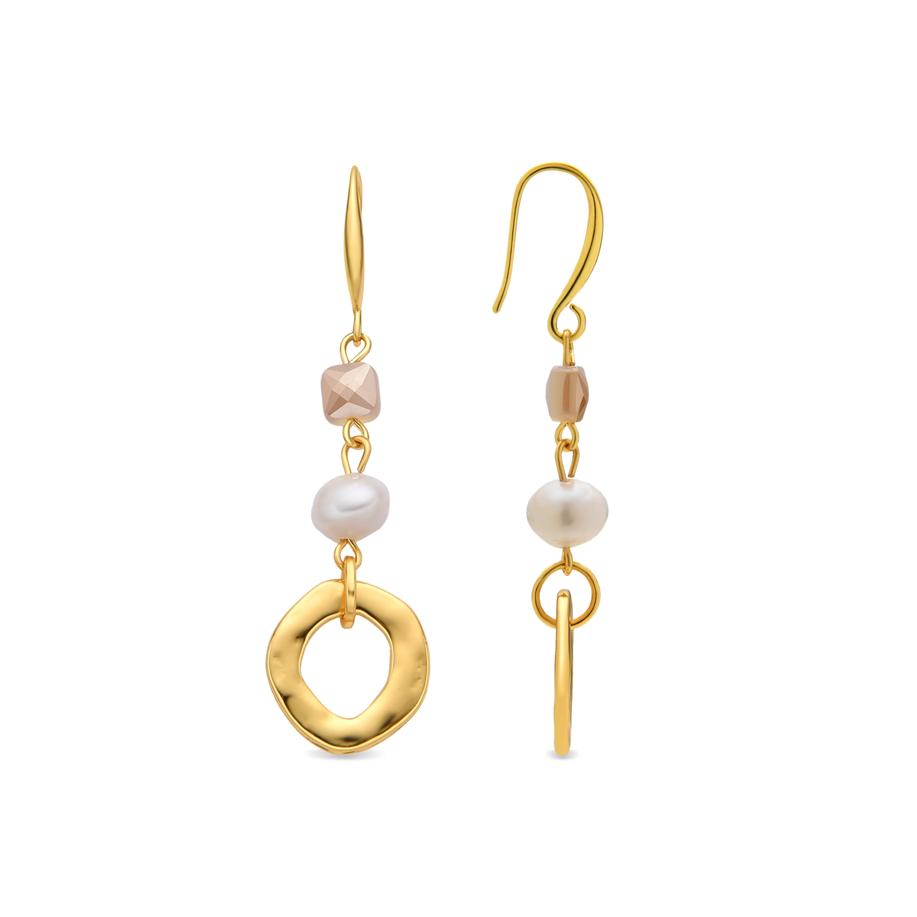 Pendientes acabado oro amarillo de 18k y Perla Blanca - Diriki