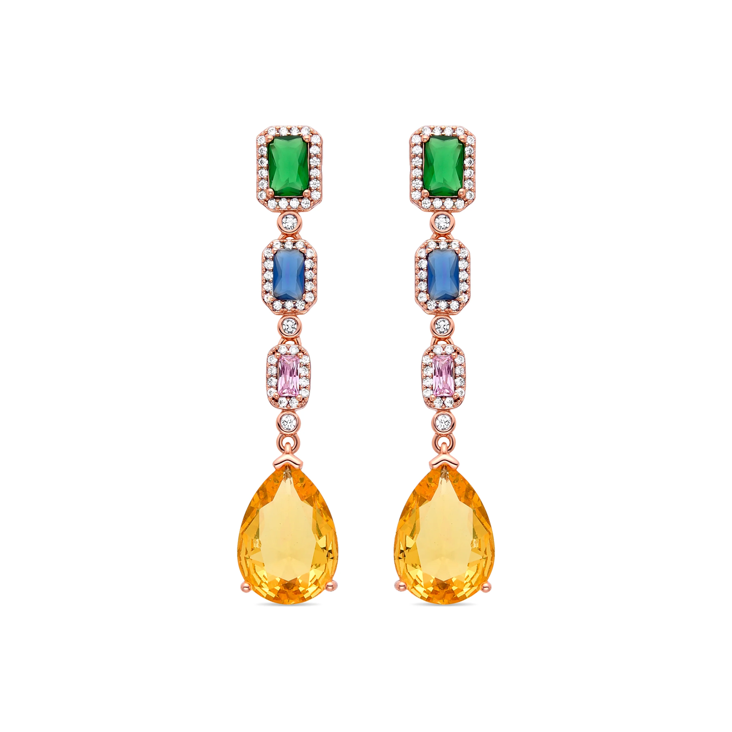 Pendientes con Circonita Multicolor acabados en oro amarillo 18K - Doomi