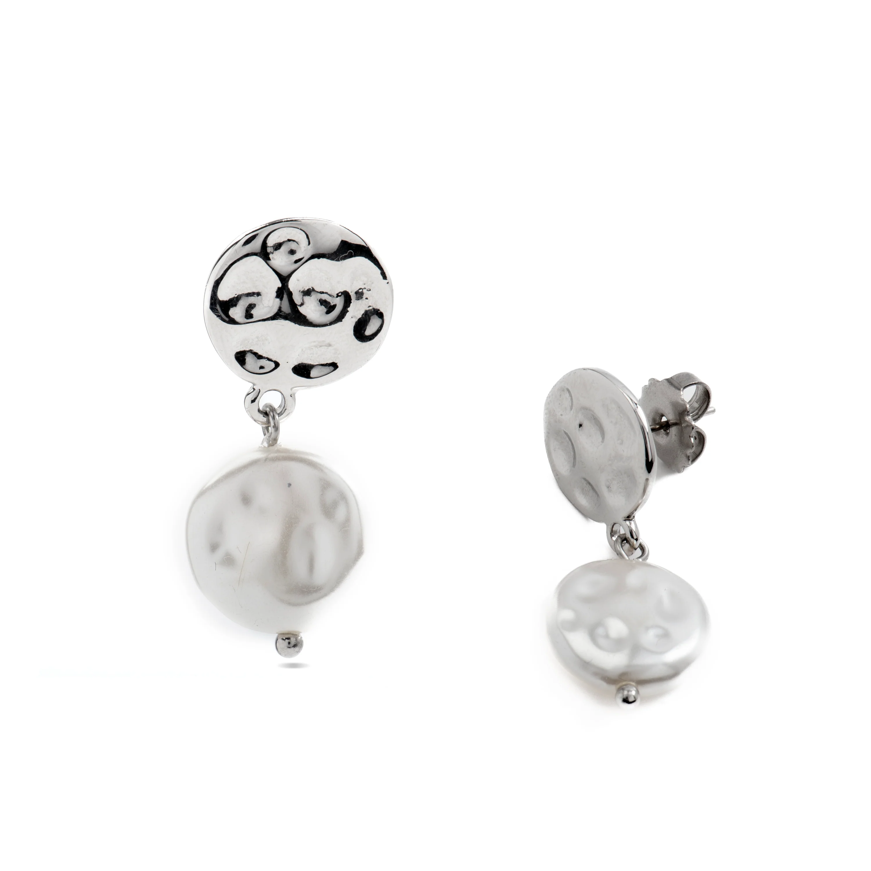 Pendientes de Perla Blanca acabados en rodio - Durdana - Image 4