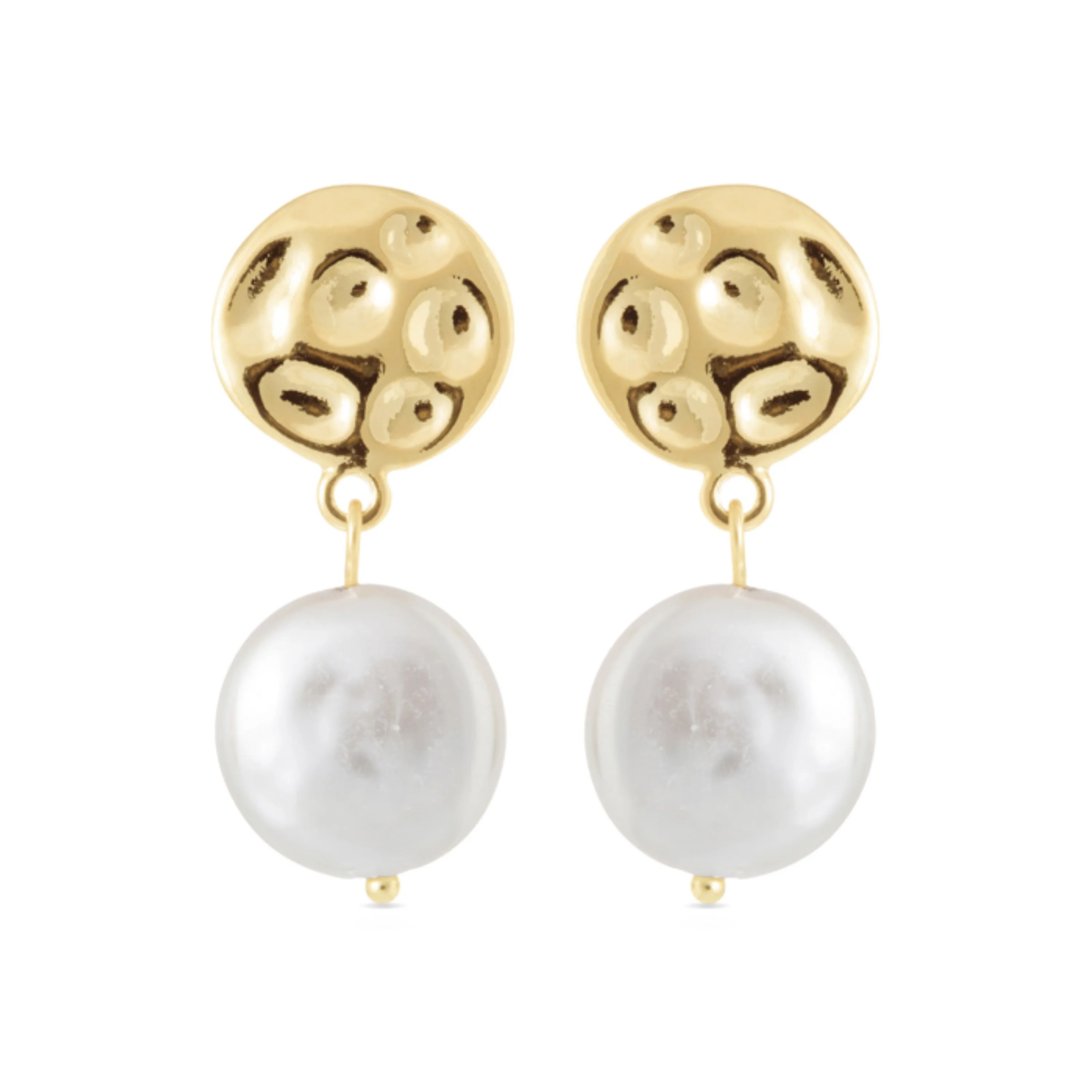 Pendientes de Perla Blanca acabados en oro amarillo 18K - Durdana