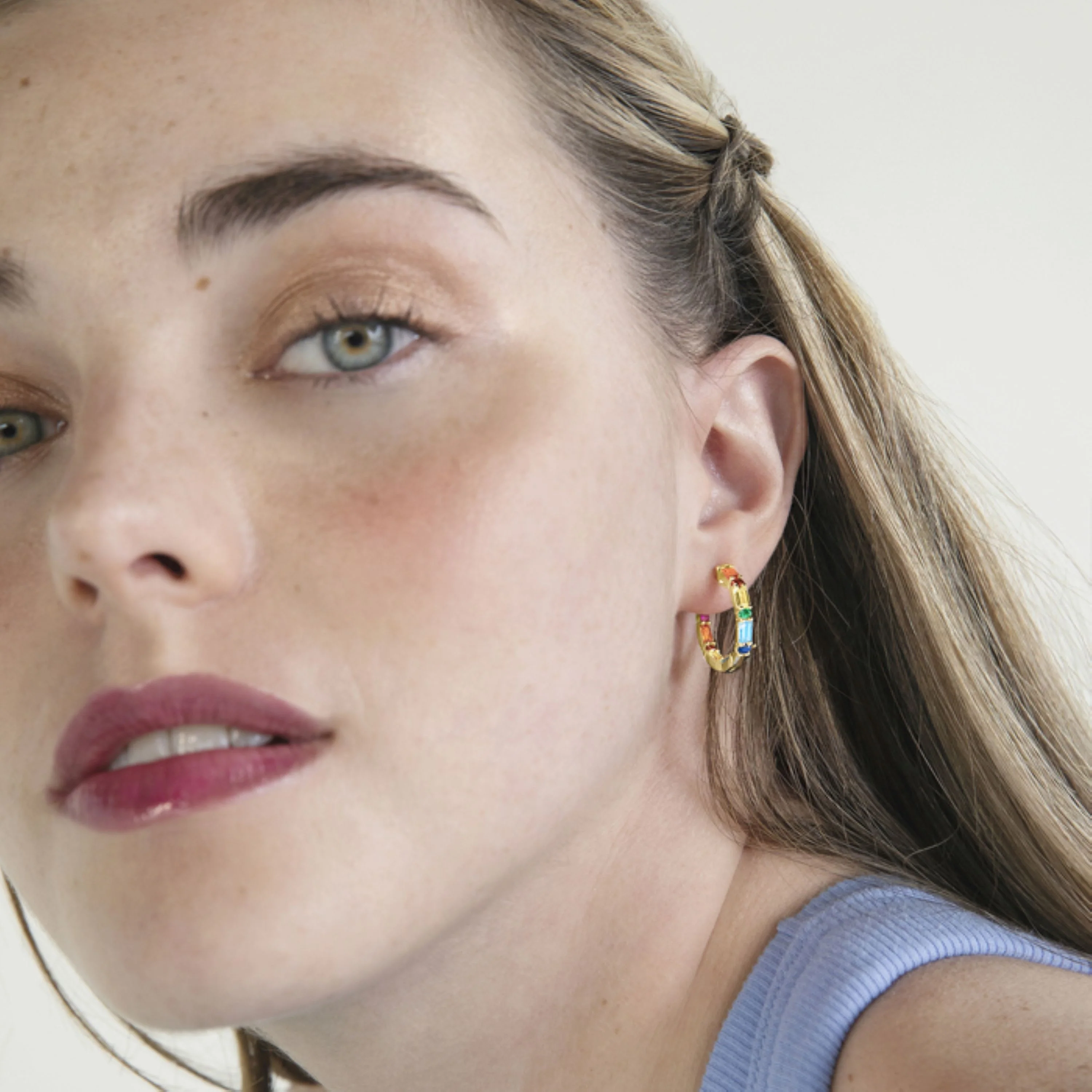 Pendientes de Plata de Ley 925 con Circonita Multicolor acabados en oro amarillo 18K - Elac - Image 2