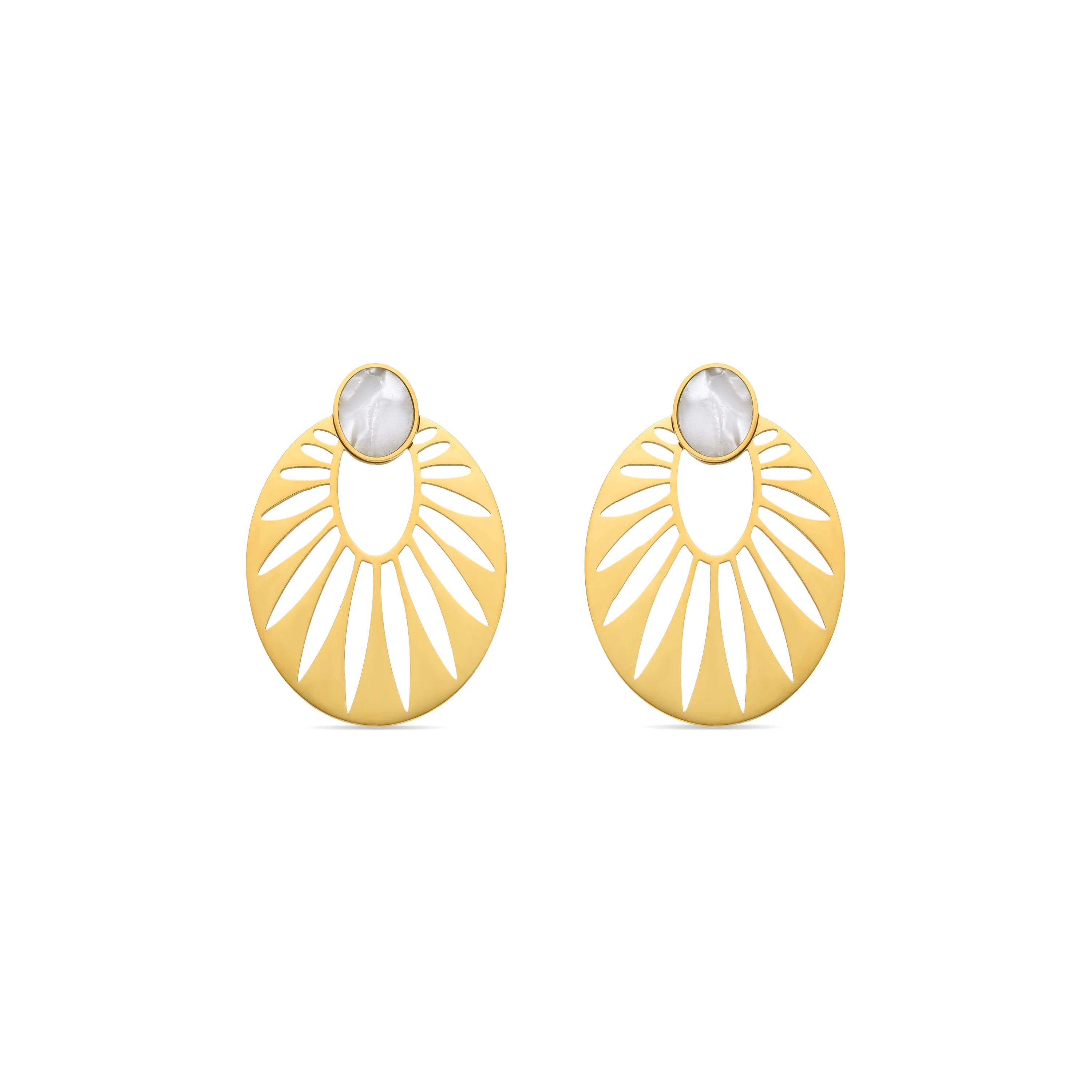 Pendientes de Madreperla Blanca acabados en oro amarillo 18K- Elbi