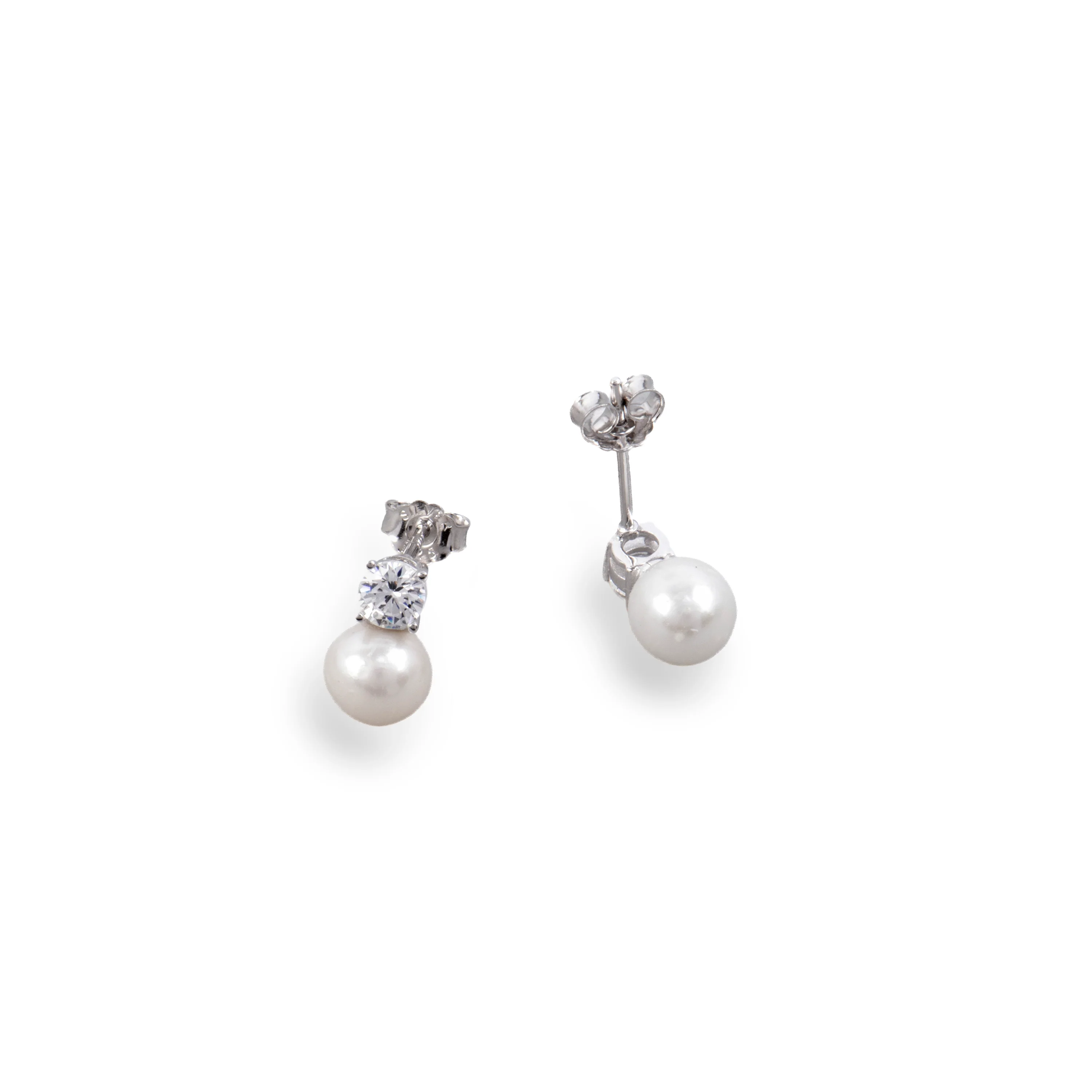 Pendientes de Plata de Ley 925 y Perla Blanca acabado rodio - Ablack - Image 5