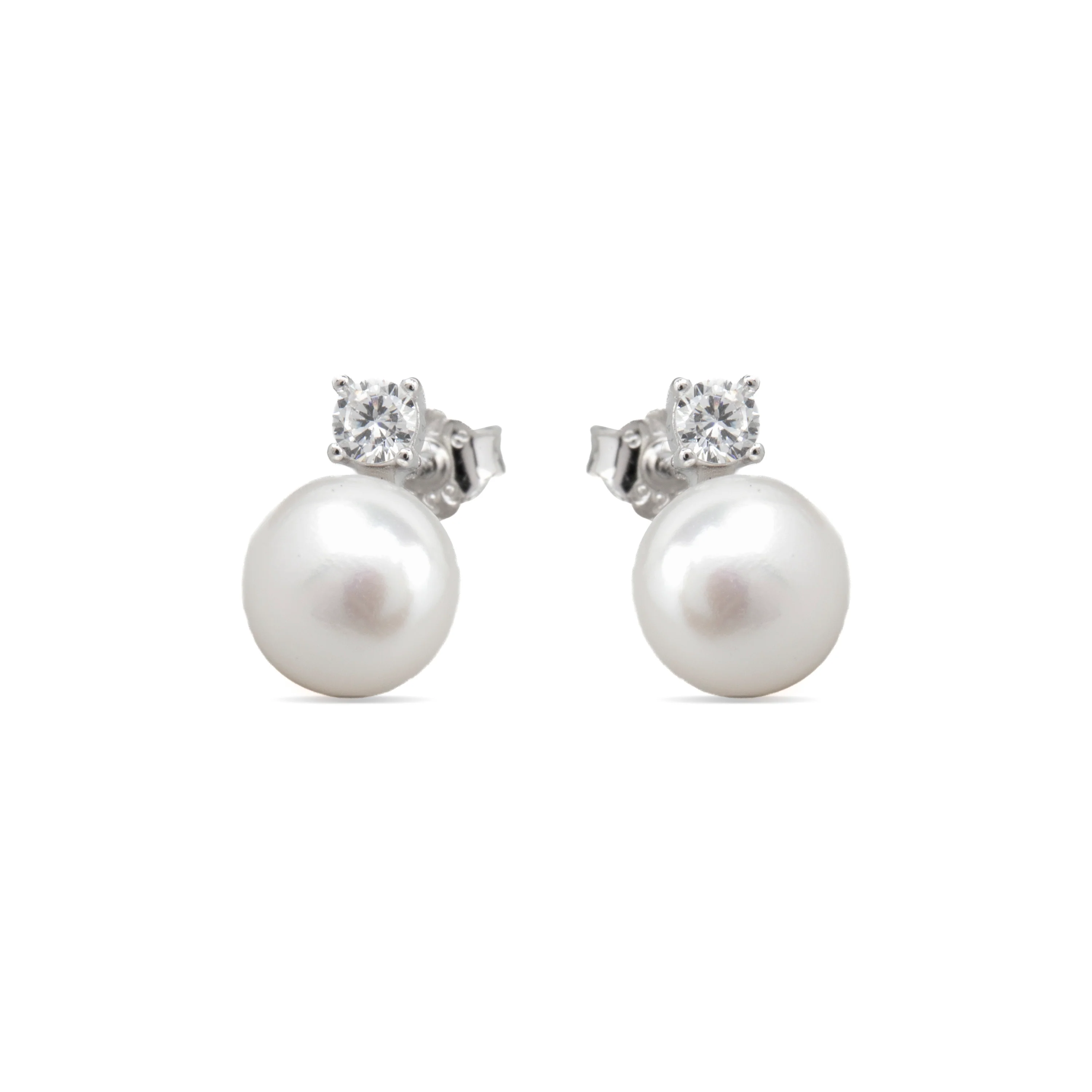 Pendientes de Plata de Ley 925 y Perla Blanca acabado rodio - Malam - Image 3