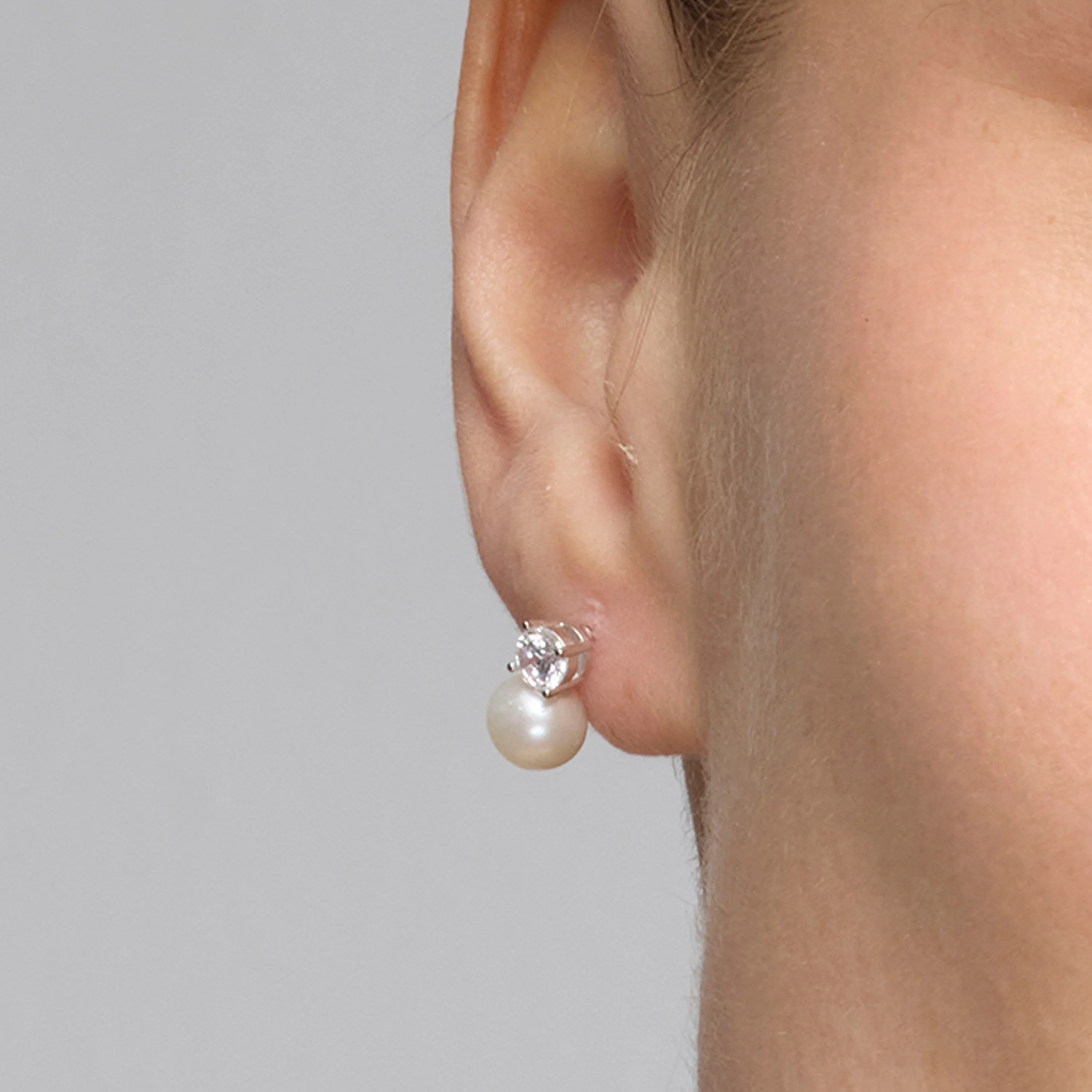 Pendientes de Plata de Ley 925 y Perla Blanca acabado rodio - Malam - Image 4