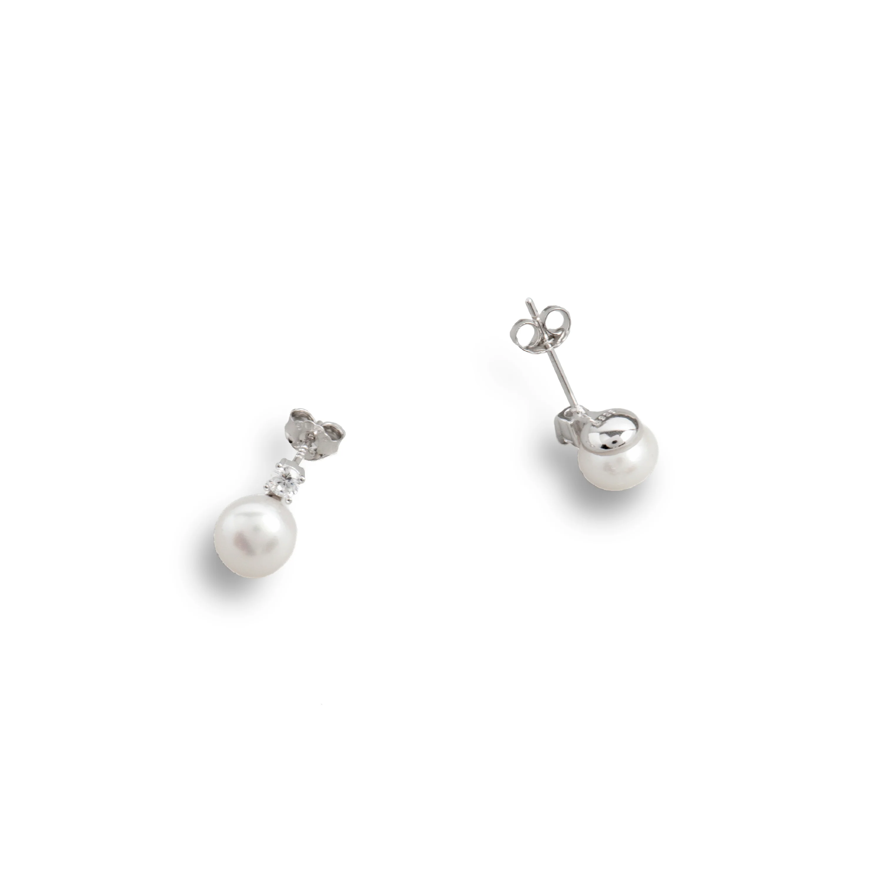 Pendientes de Plata de Ley 925 y Perla Blanca acabado rodio - Malam - Image 5