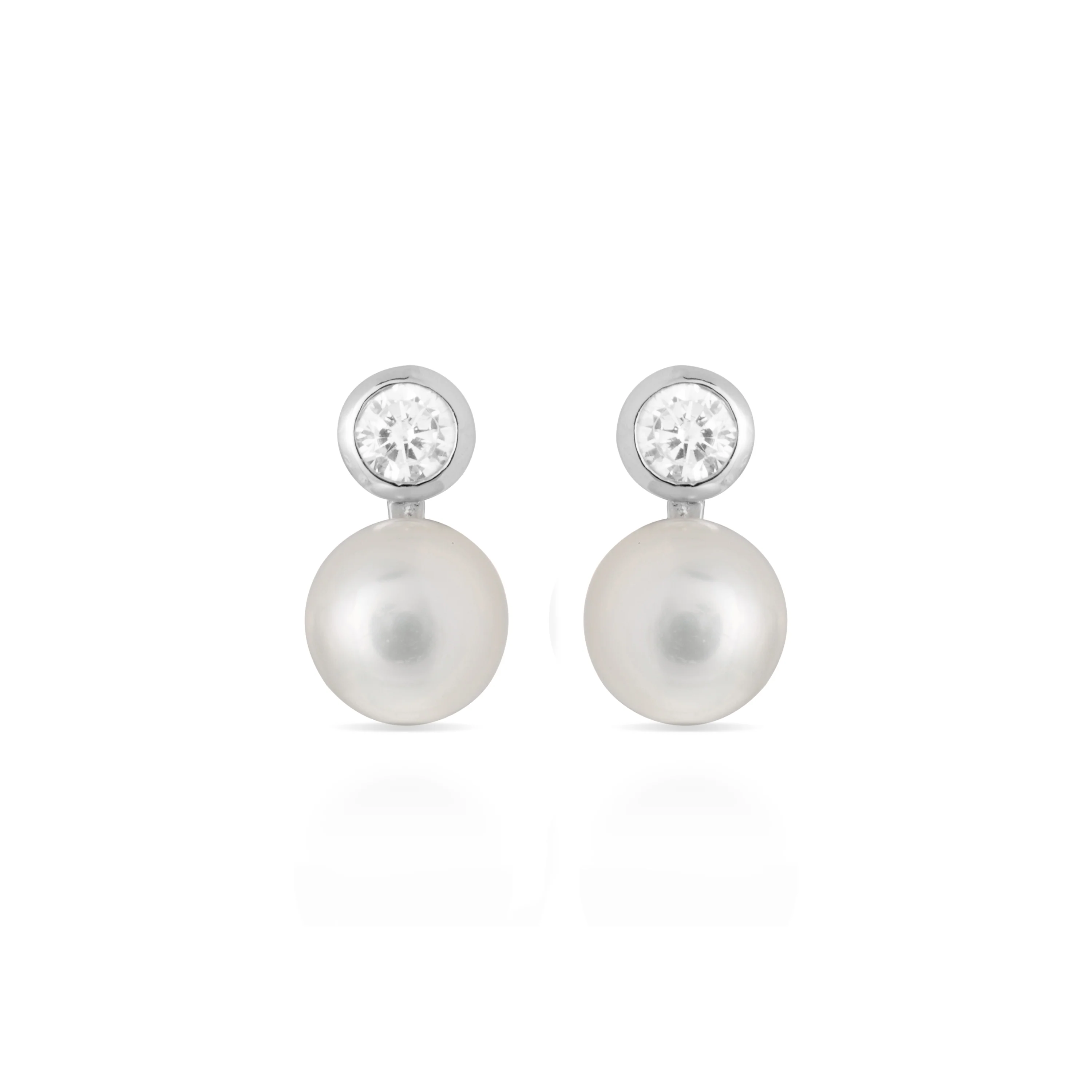 Pendientes de Plata de Ley 925 con Perla Blanca acabados en rodio - Essential