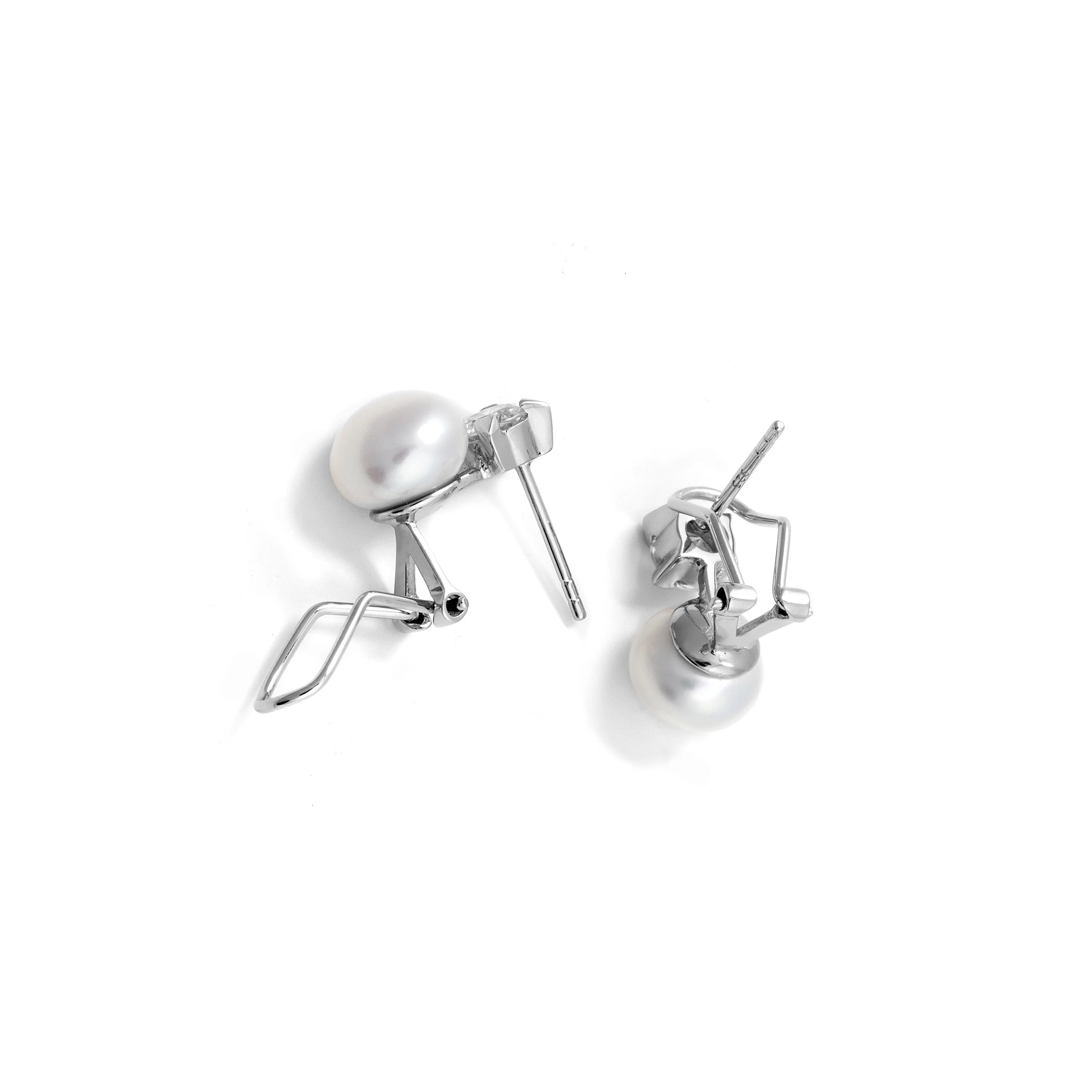 Pendientes de Plata de Ley 925 con Perla Blanca acabados en rodio - Essential - Image 3