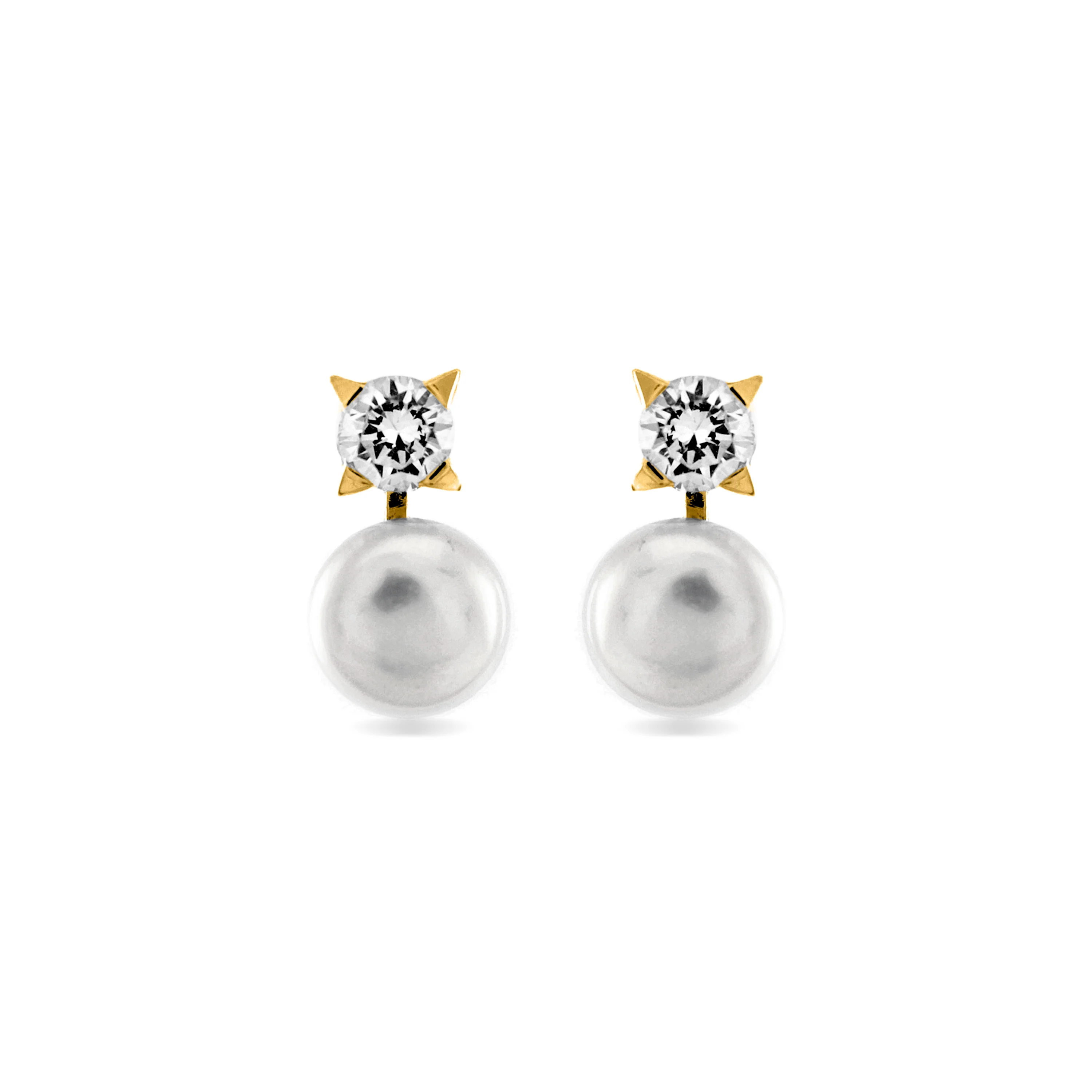 Pendientes de Plata de Ley 925 con Perla Blanca acabados en oro amarillo 18K - Essential