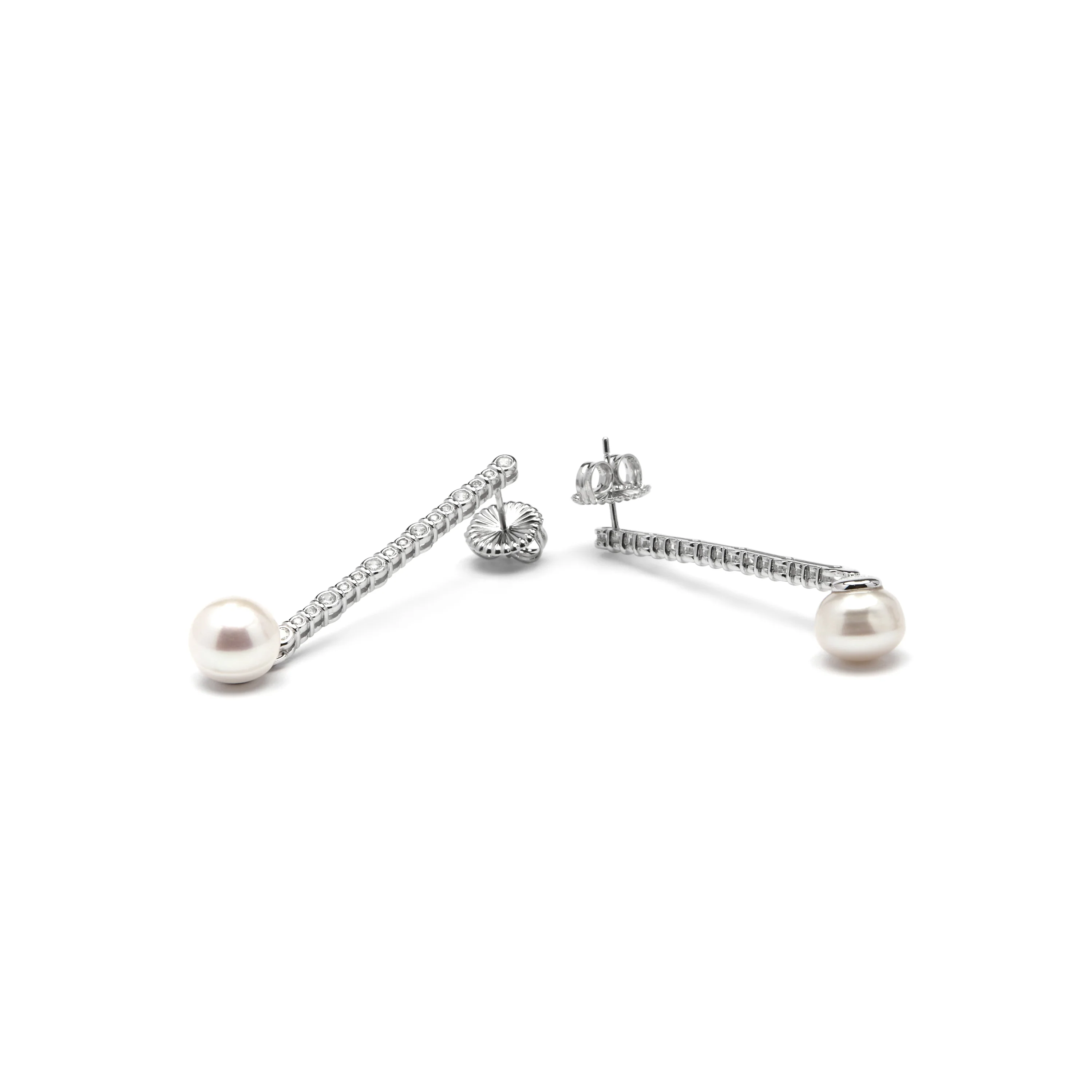 Pendientes de Plata de Ley 925 y Perla Blanca acabado rodio - Nibar - Image 5