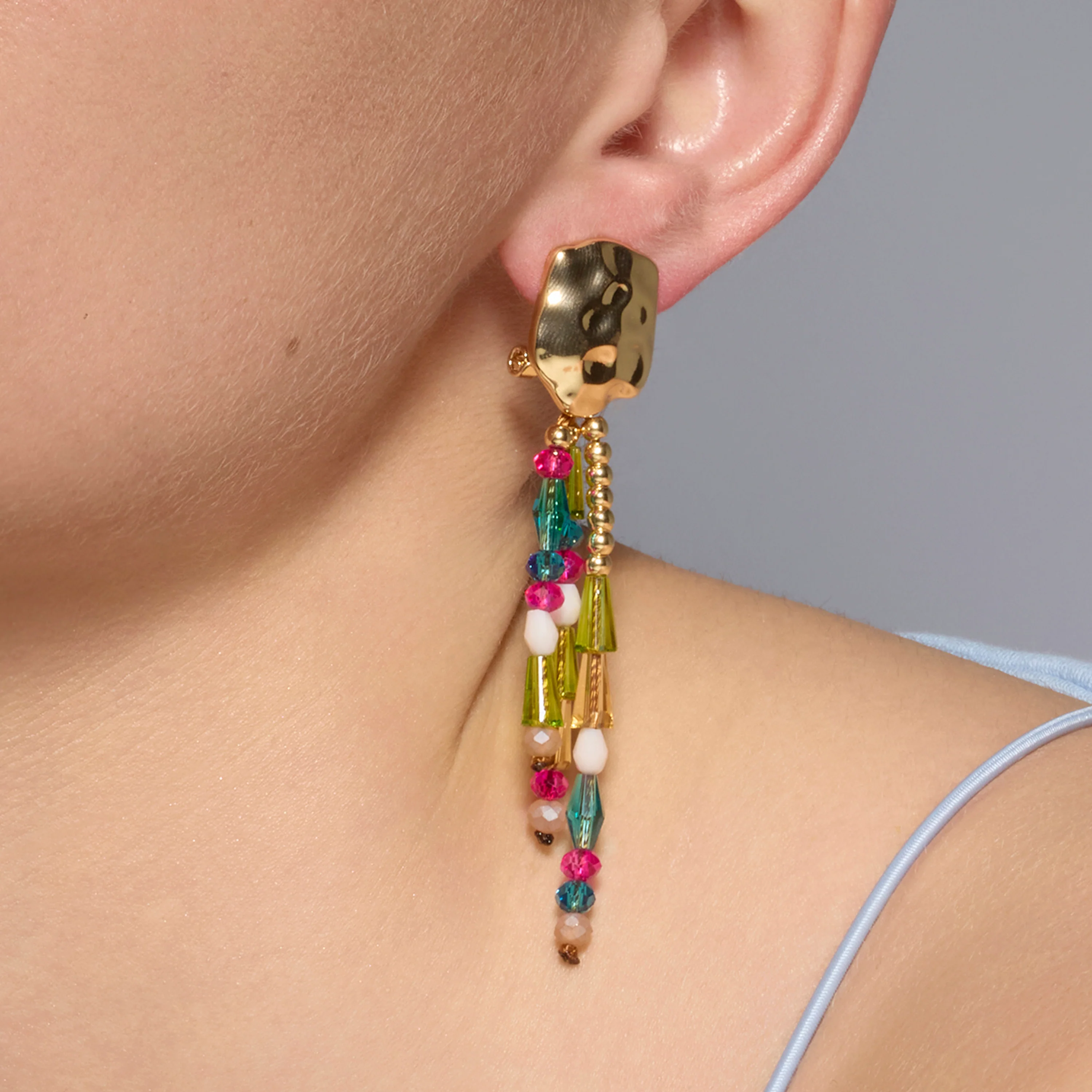Pendientes acabado oro amarillo de 18k y Cristal Multicolor - Eutha - Image 3