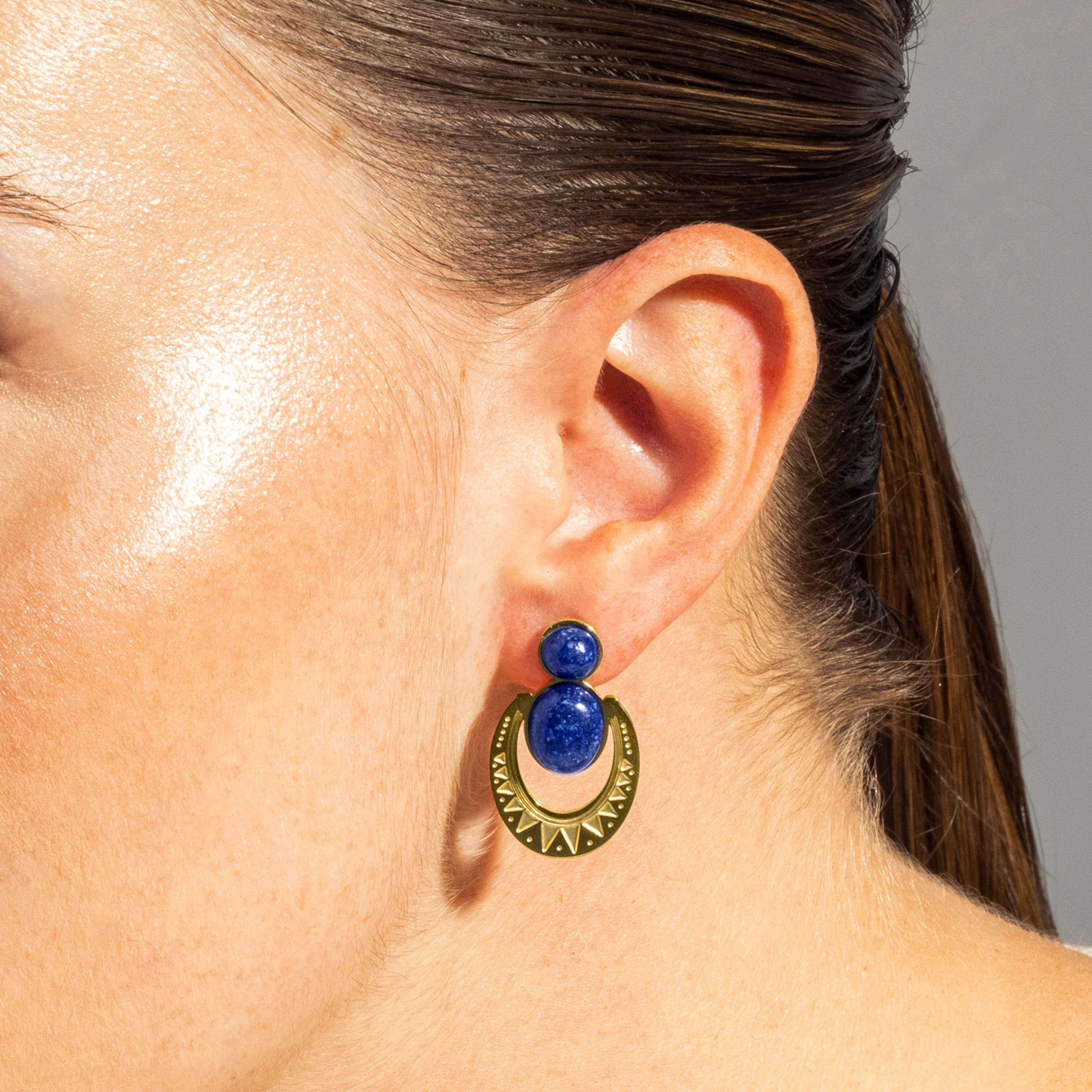 Pendientes de Lapislazuli Natural acabados en oro amarillo 18K- Euwil - Image 3