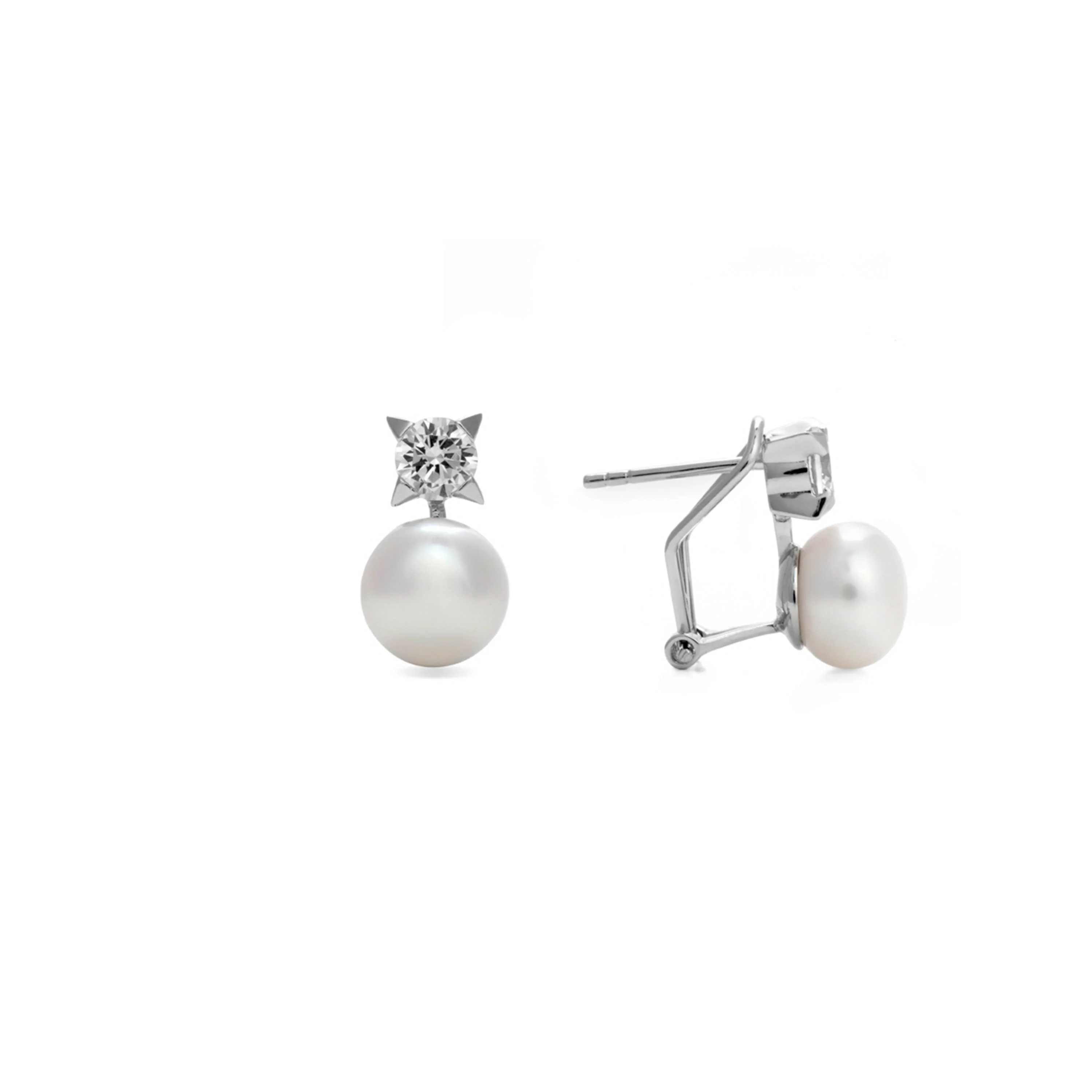 Pendientes de Plata de Ley 925 con Perla Blanca acabados en rodio - Essential