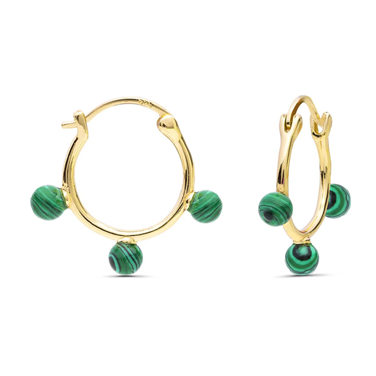 Pendientes Fami Plata, baño en Oro A. y Malaquita - Fami VERDE